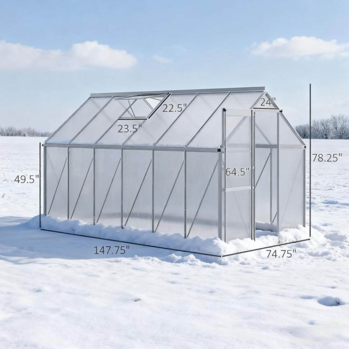 6X12FT Heavy-Duty Aluminum Walk-In Greenhouse With Rooftop Vent And Sliding Door (SAK69048)