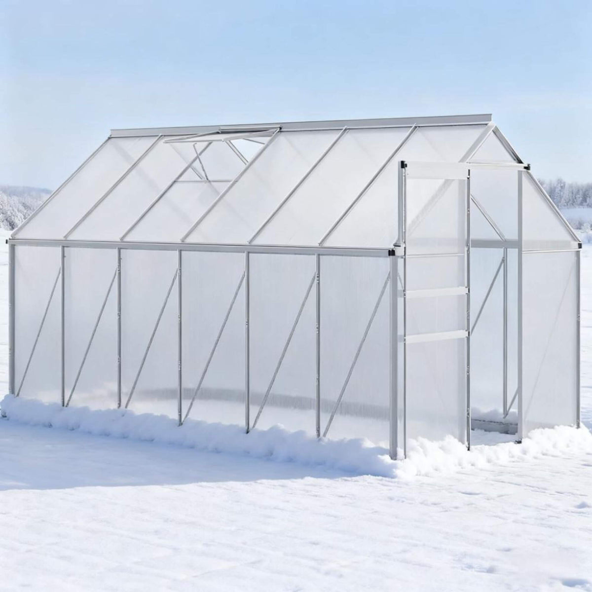 6X12FT Heavy-Duty Aluminum Walk-In Greenhouse With Rooftop Vent And Sliding Door (SAK69048)