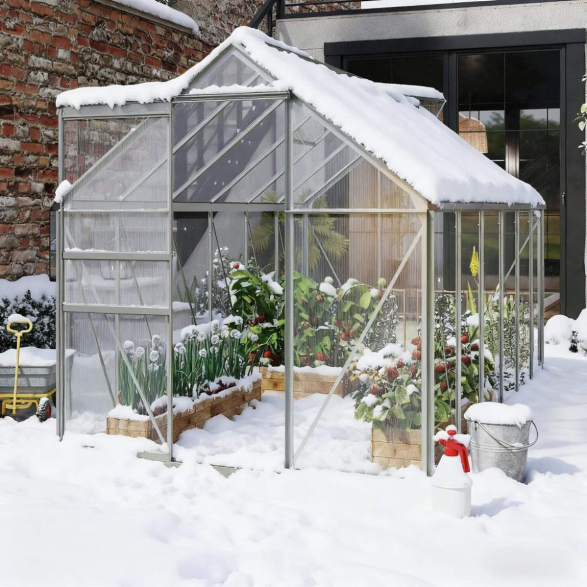 6X12FT Heavy-Duty Aluminum Walk-In Greenhouse With Rooftop Vent And Sliding Door (SAK69048)