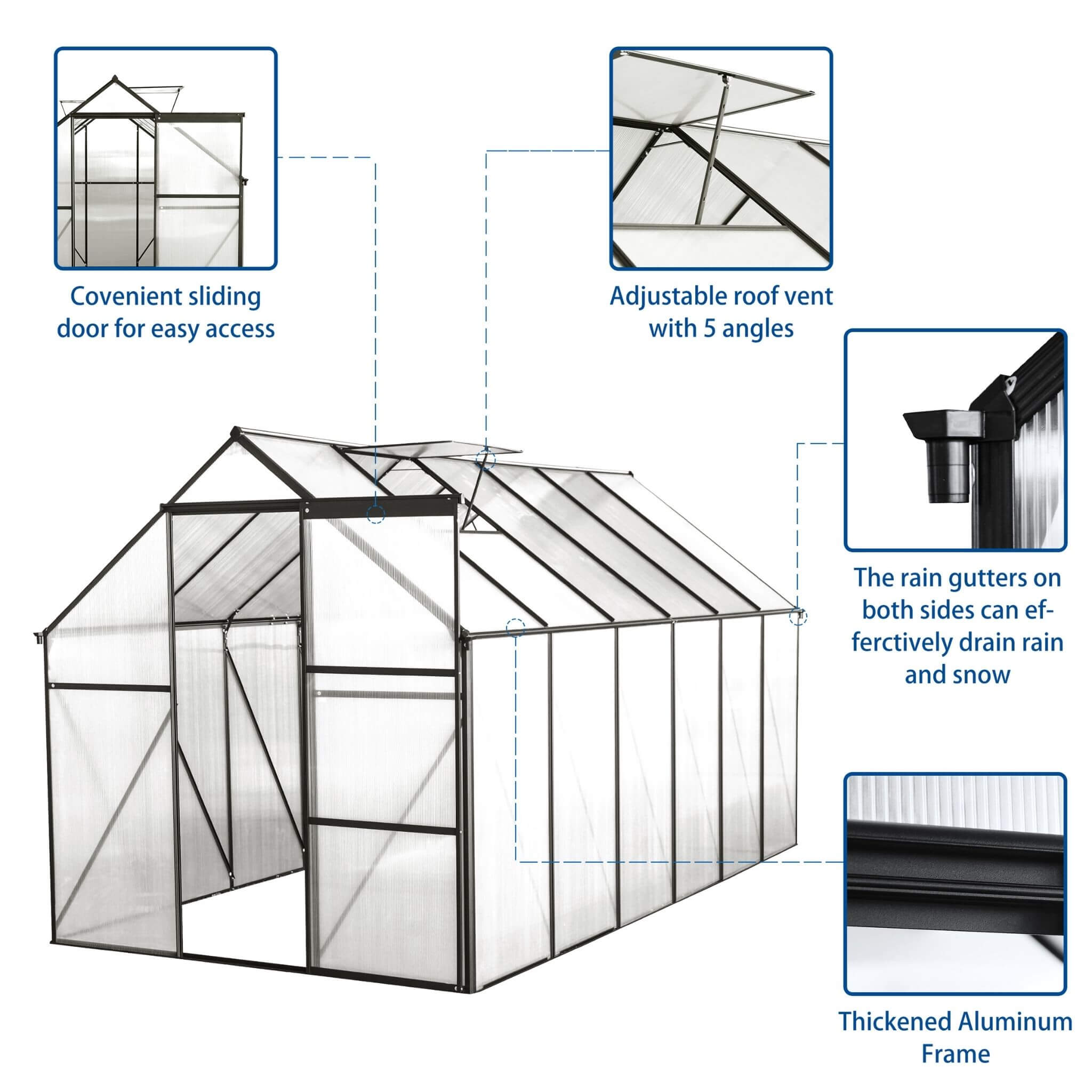 6X12 FT Alora Heavy-Duty Black Polycarbonate Greenhouse With Raised Base And Anchor (SAK92451)