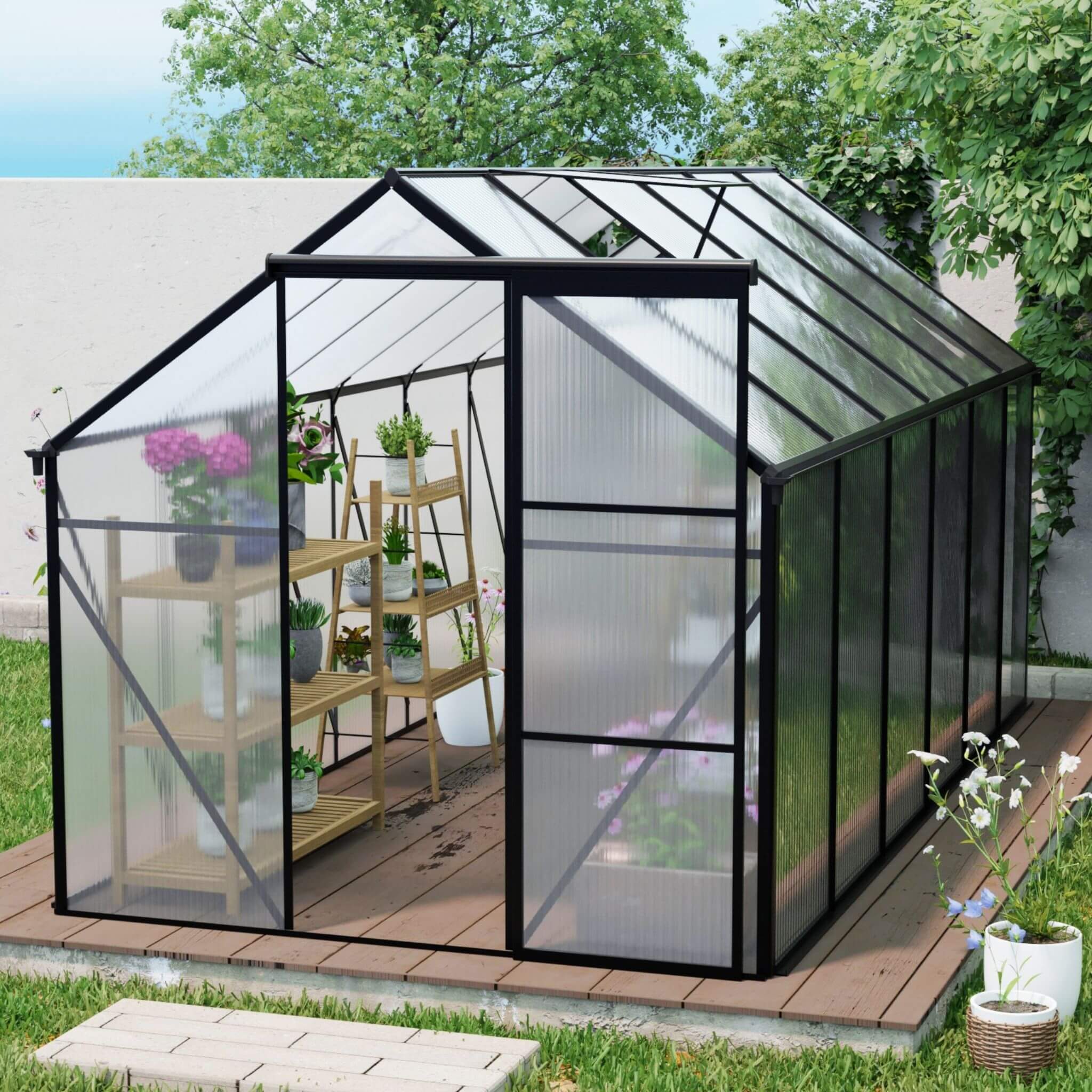 6X12 FT Alora Heavy-Duty Black Polycarbonate Greenhouse With Raised Base And Anchor (SAK92451)