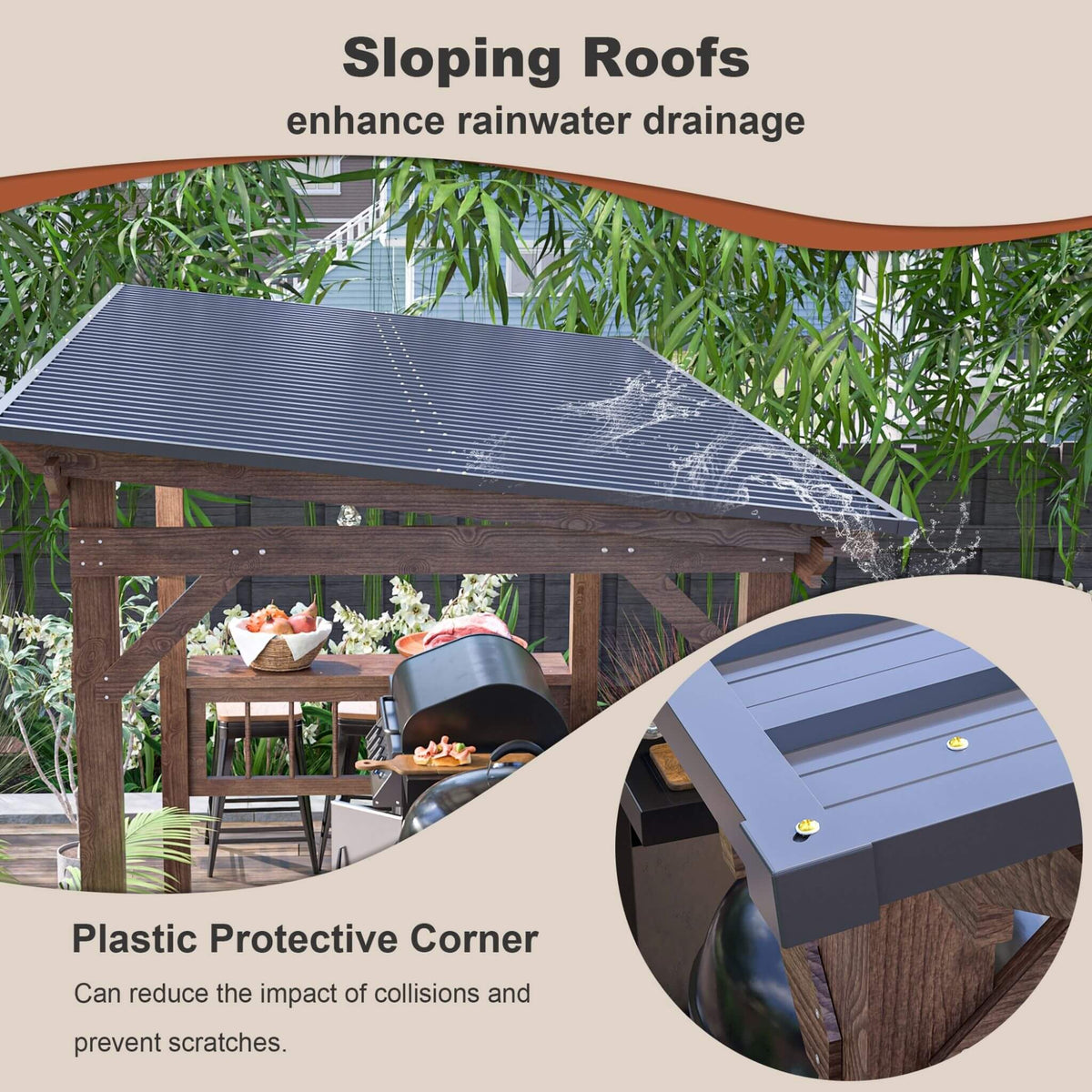 6X13FT Durable Outdoor Hardtop BBQ Grill Shelter Gazebo With Shelves (SAK65420)