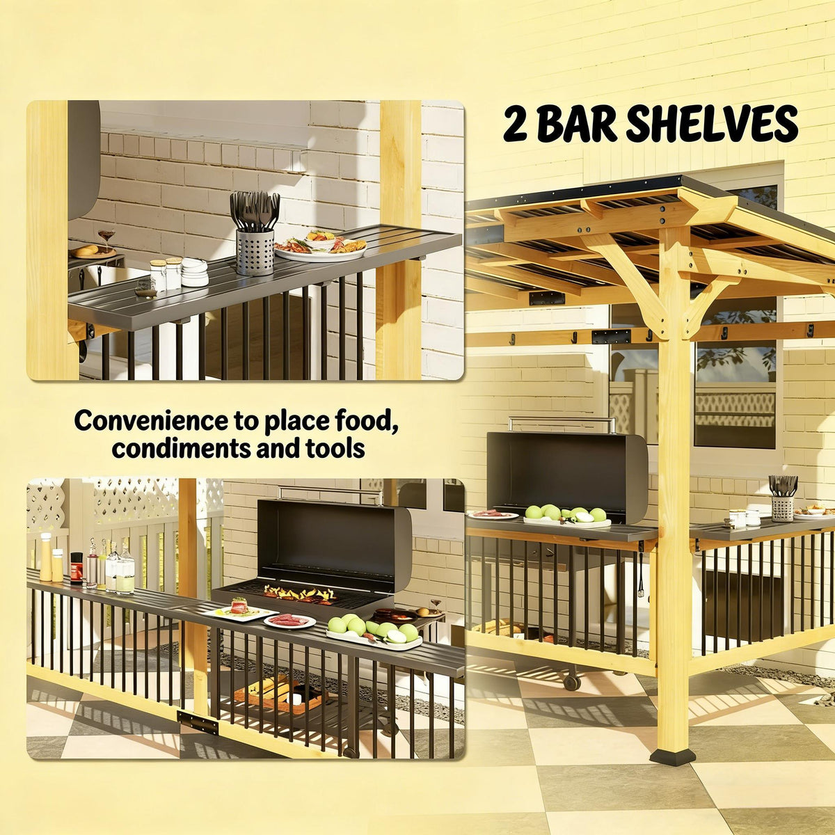 6x13 FT Premium Outdoor Hardtop Wooden BBQ Grill Gazebo (SAK97420)