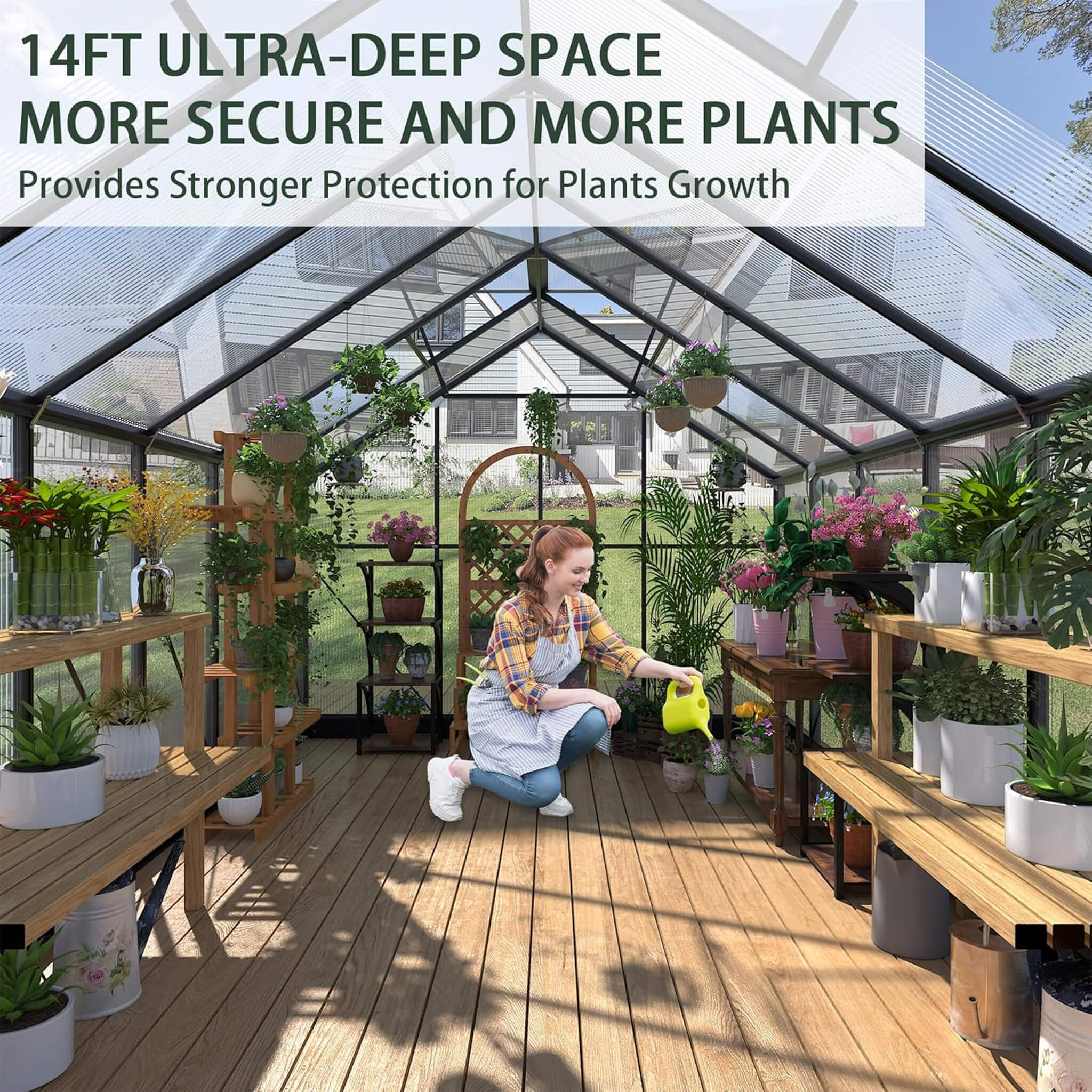 8X14FT Outdoor Polycarbonate Greenhouse With Roof Vents & Sliding Doors, 4MM (SAK19426)