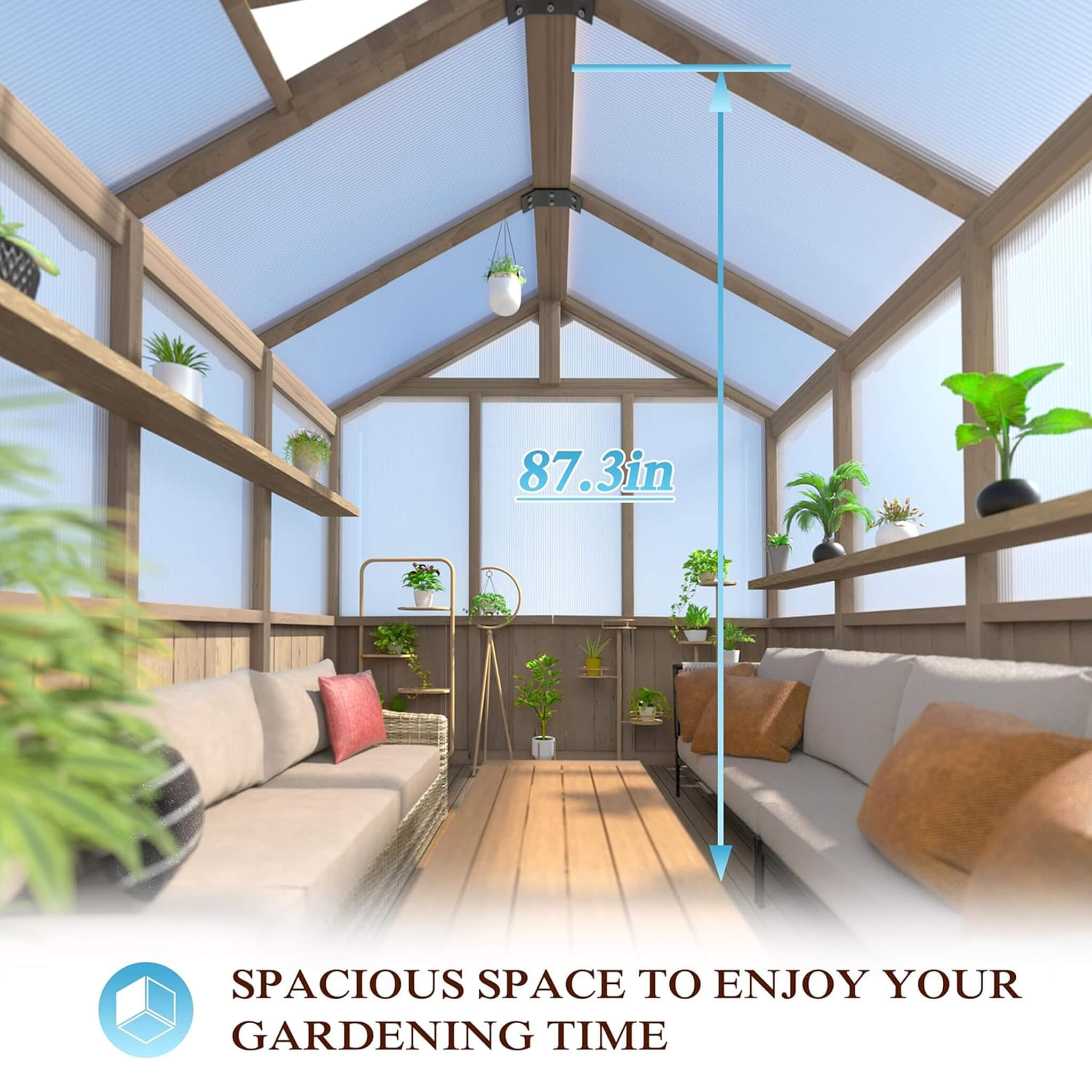 8X16 FT Large Heavy-Duty Outdoor Wooden Greenhouse With 6MM Polycarbonate Panels And Vent Roof (SAK18467)