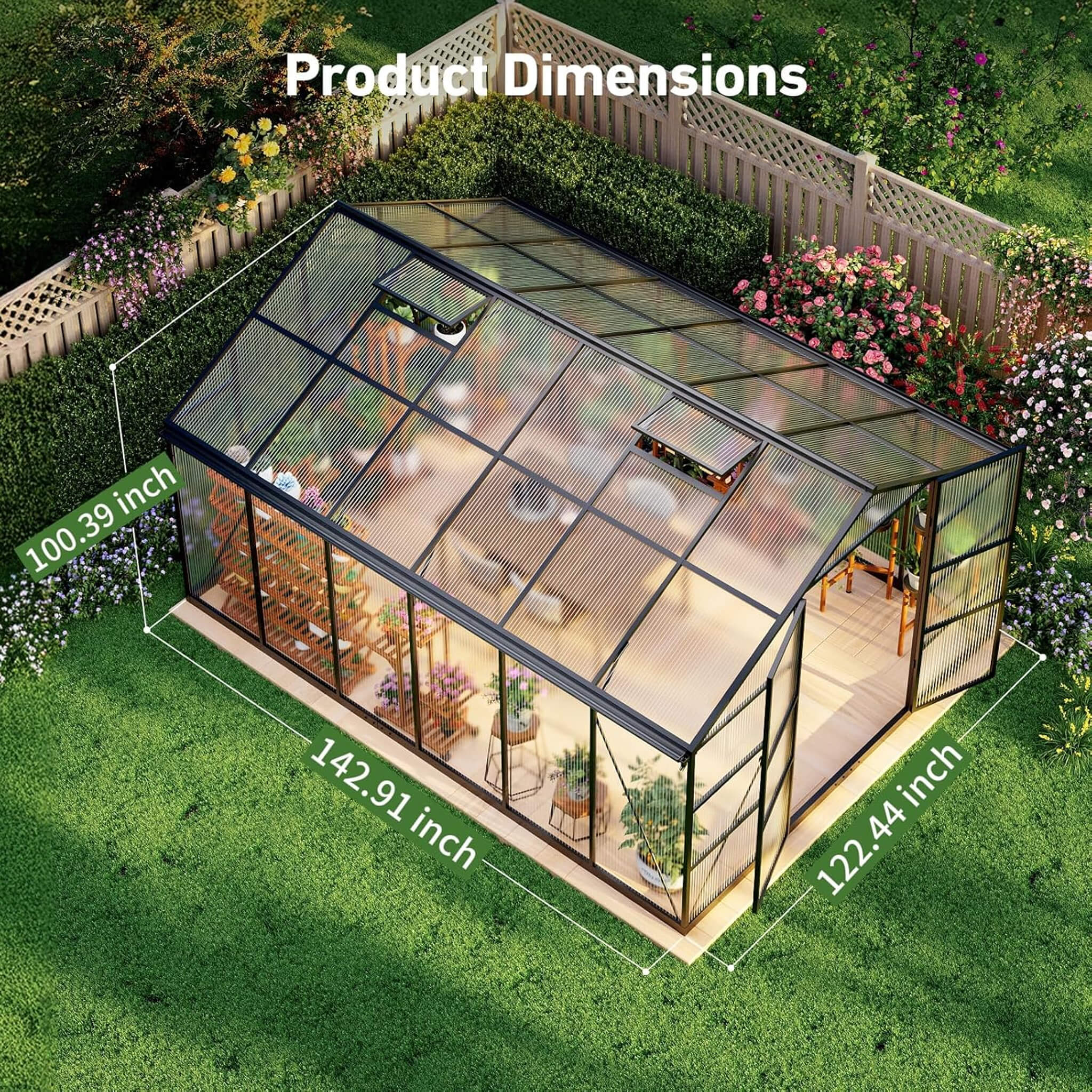 10X12 FT Outdoor Polycarbonate Aluminum Greenhouse With UV Protection And Thermometer (SAK59183)