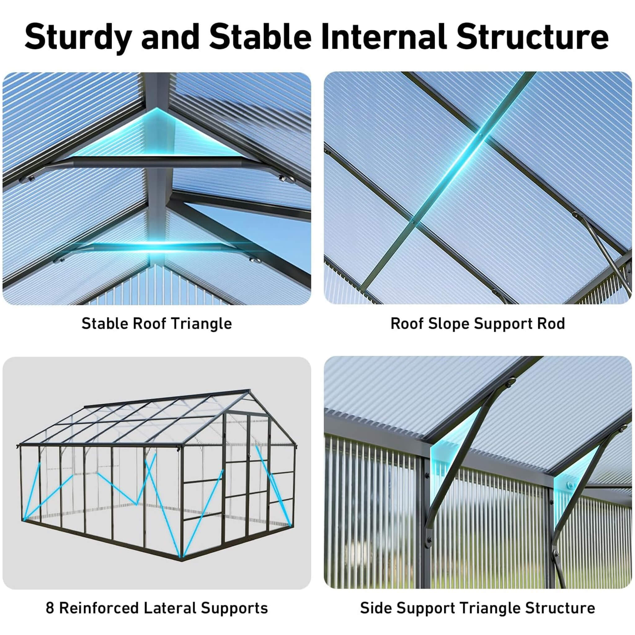 10X12 FT Outdoor Polycarbonate Aluminum Greenhouse With UV Protection And Thermometer (SAK59183)