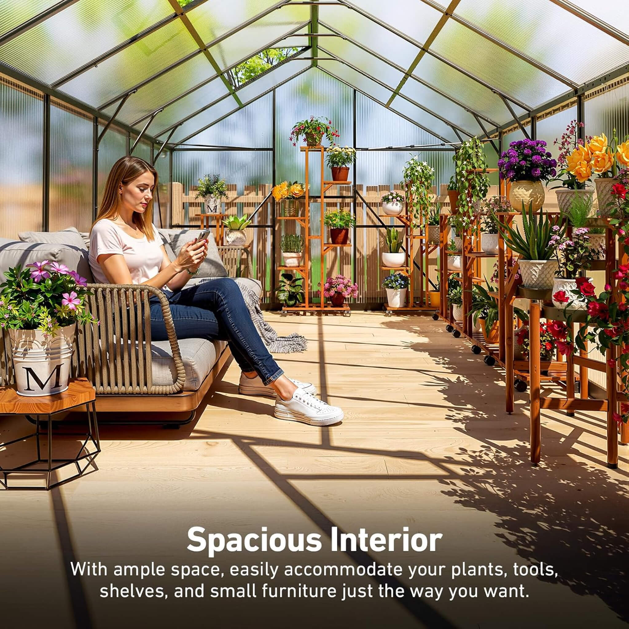 10X12 FT Outdoor Polycarbonate Aluminum Greenhouse With UV Protection And Thermometer (SAK59183)