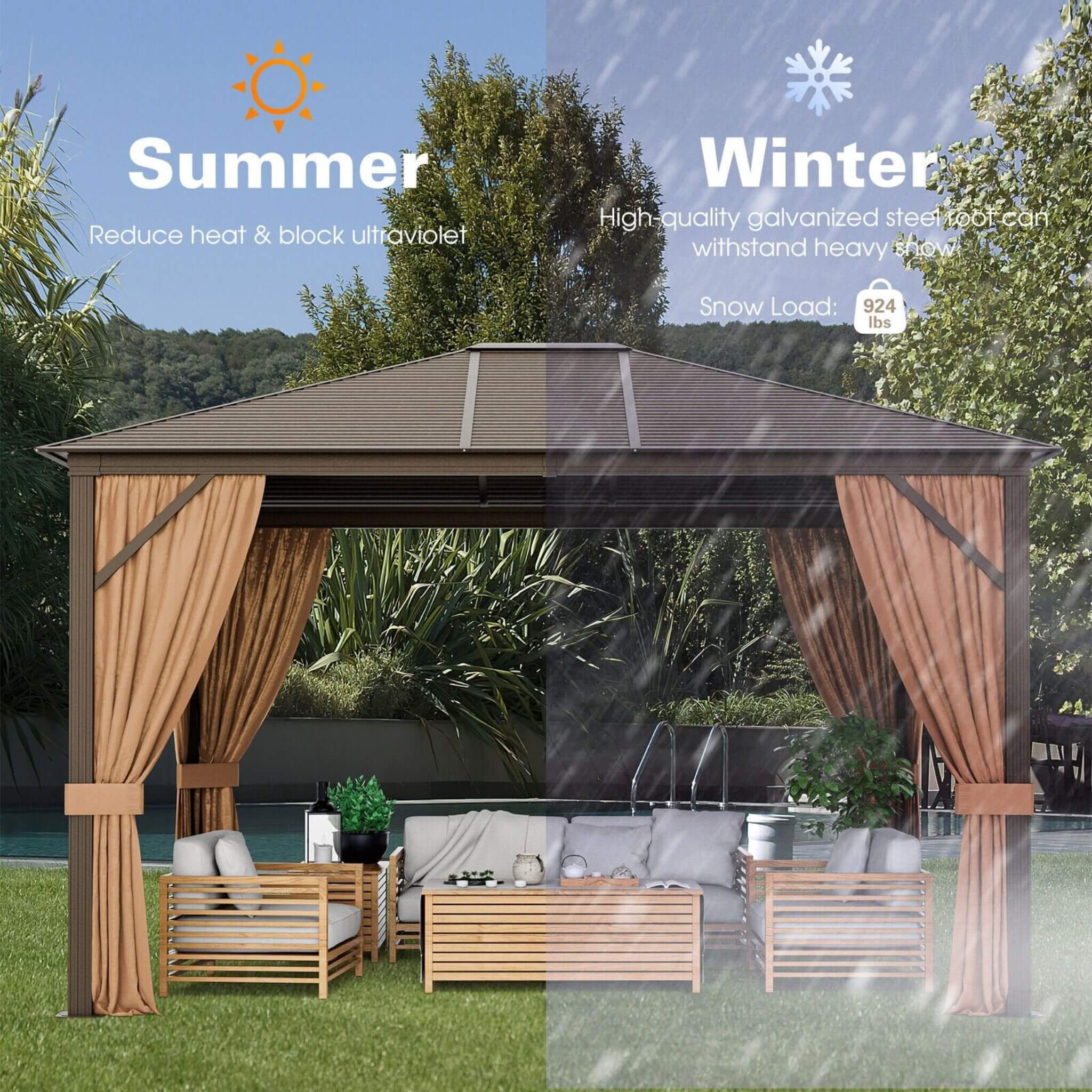 10X12FT Premium Outdoor Hardtop Patio Gazebo W/ Galvanized Steel Top & Aluminum Frame