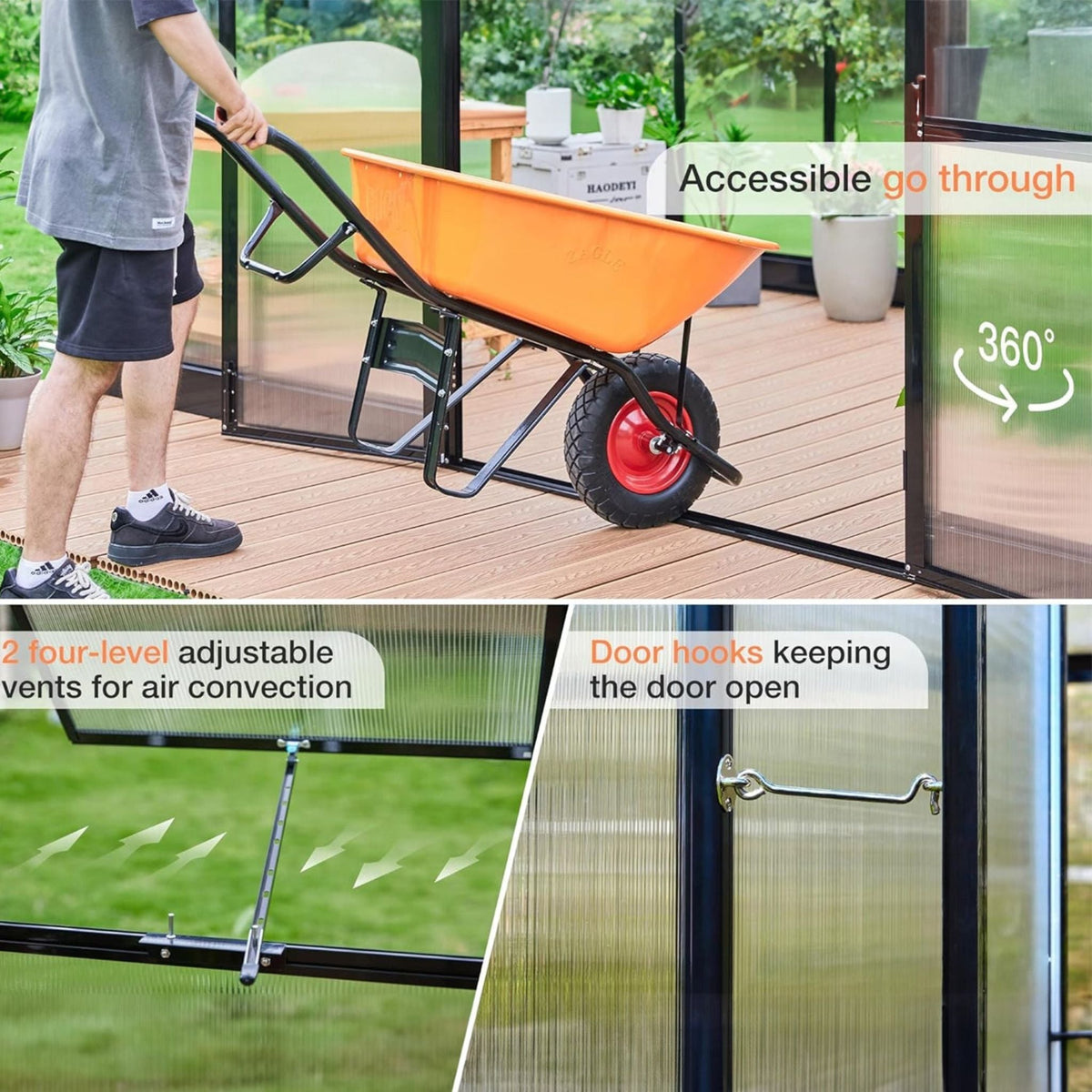10X14FT Premium Outdoor Polycarbonate Greenhouse With Aluminum Frame And Double Swing Doors (SAK23168)