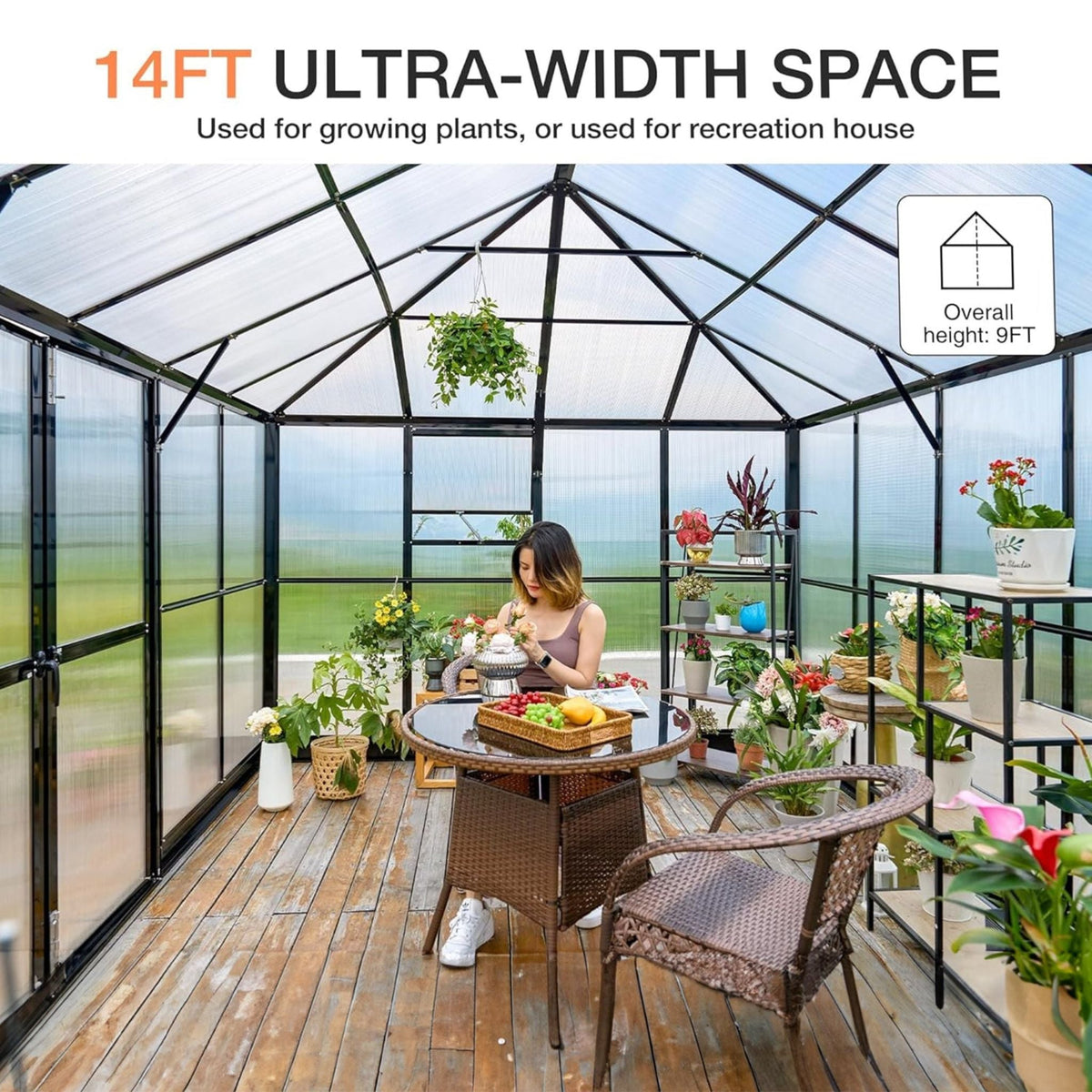10X14FT Premium Outdoor Polycarbonate Greenhouse With Aluminum Frame And Double Swing Doors (SAK23168)