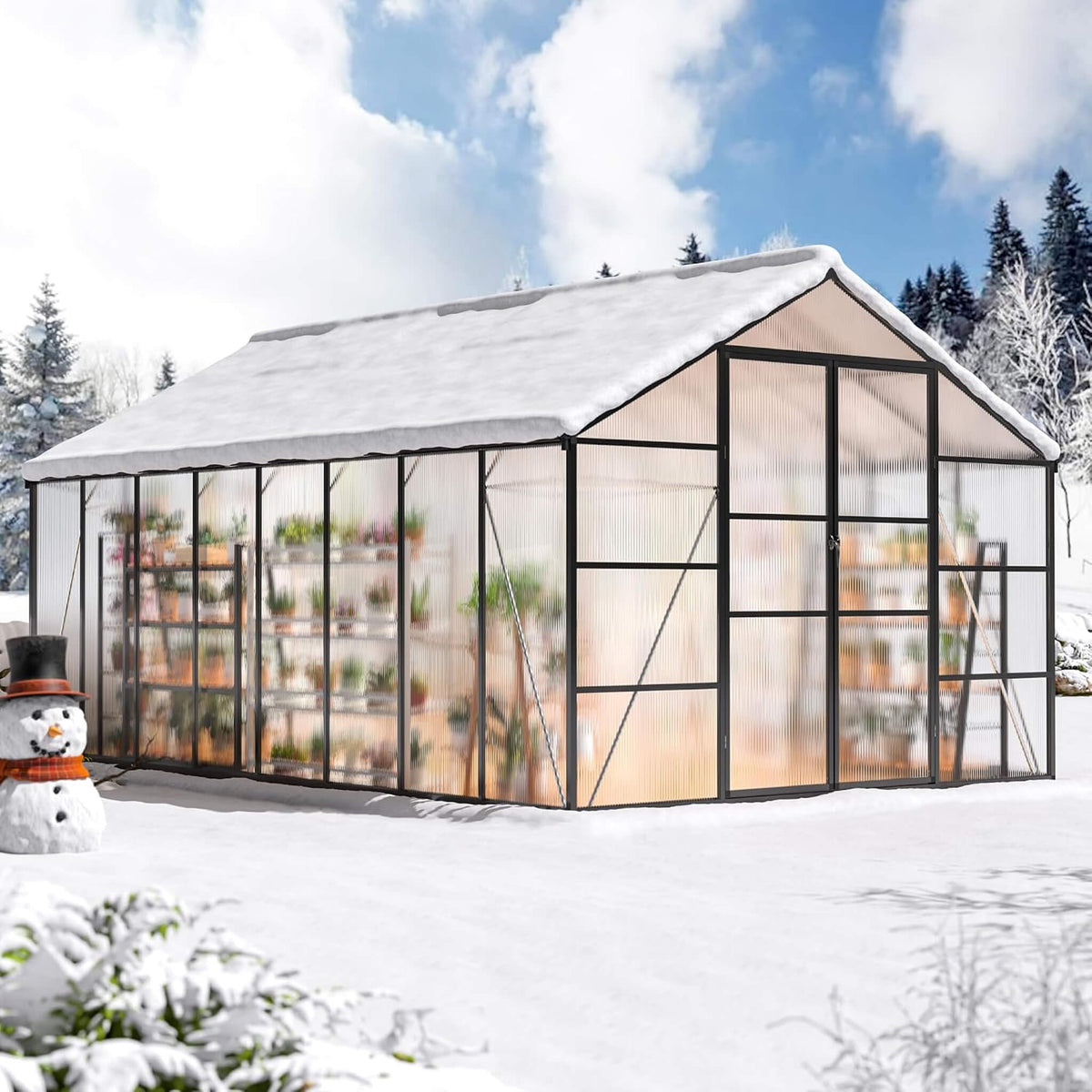 10X16FT Premium Walk-In Polycarbonate Greenhouse With Aluminum Frame (SAK49173)