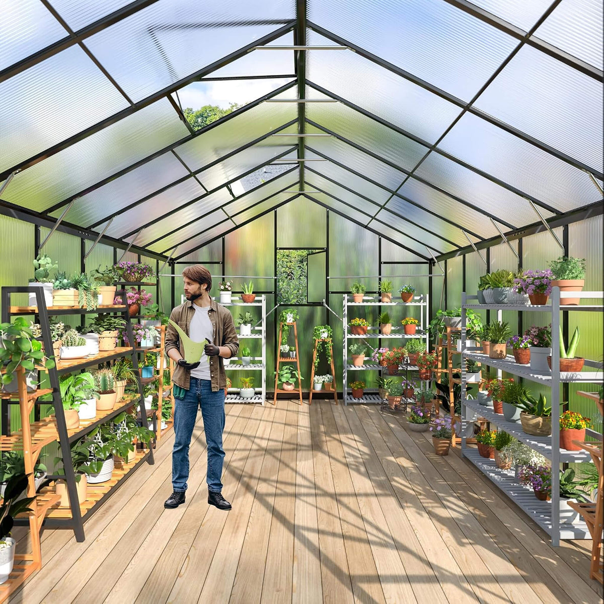 10X16FT Premium Walk-In Polycarbonate Greenhouse With Aluminum Frame (SAK49173)