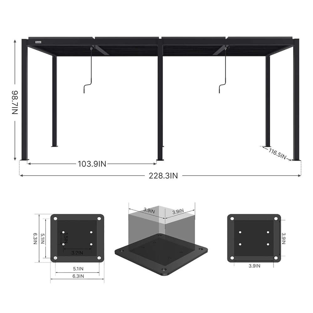10X19FT Alora Premium Full Aluminum Patio Outdoor Louvered Pergola With Adjustable Hardtop Roof (SAK86352)