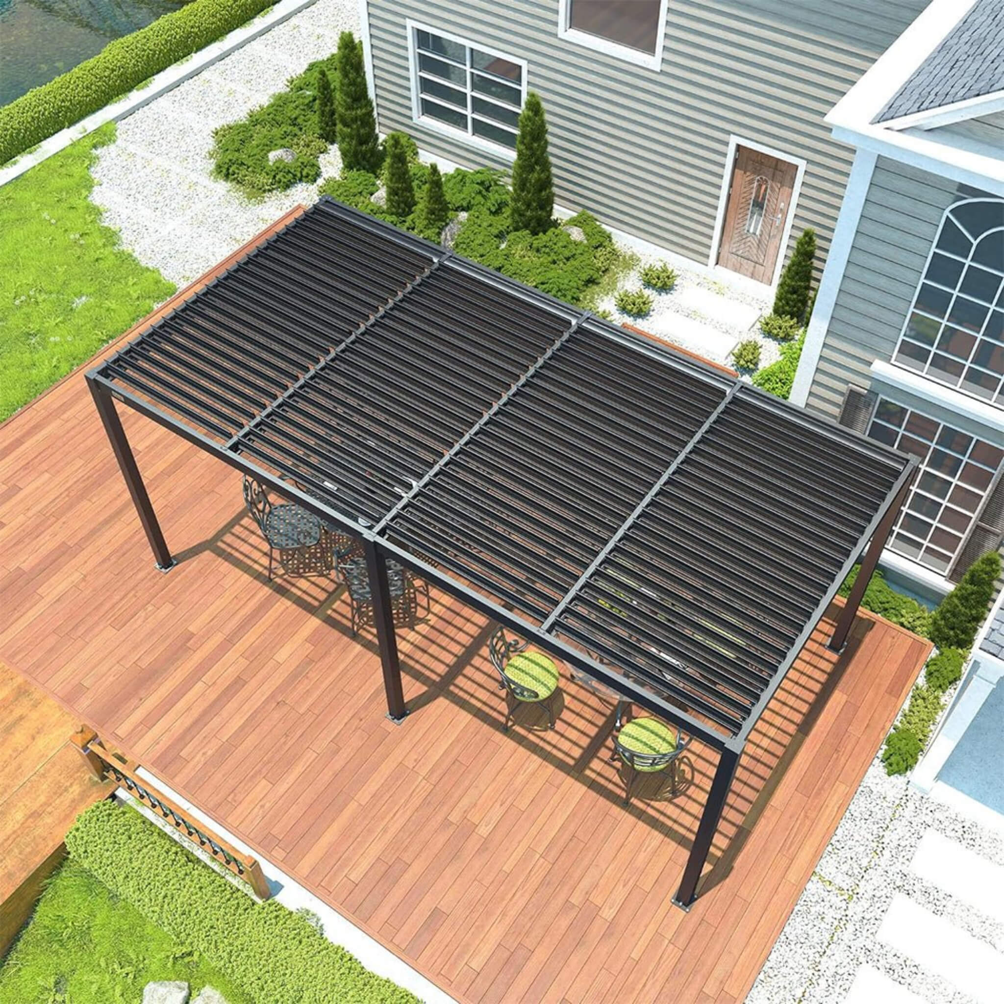 10X19FT Alora Premium Full Aluminum Patio Outdoor Louvered Pergola With Adjustable Hardtop Roof (SAK86352)
