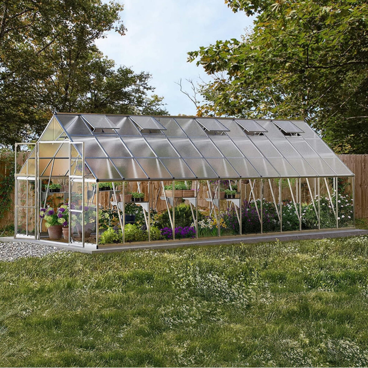 10X24FT Premium Heavy-Duty Polycarbonate Walk-In Greenhouse W/ Aluminum Frame & Built-In Gutter System (SAK58472)