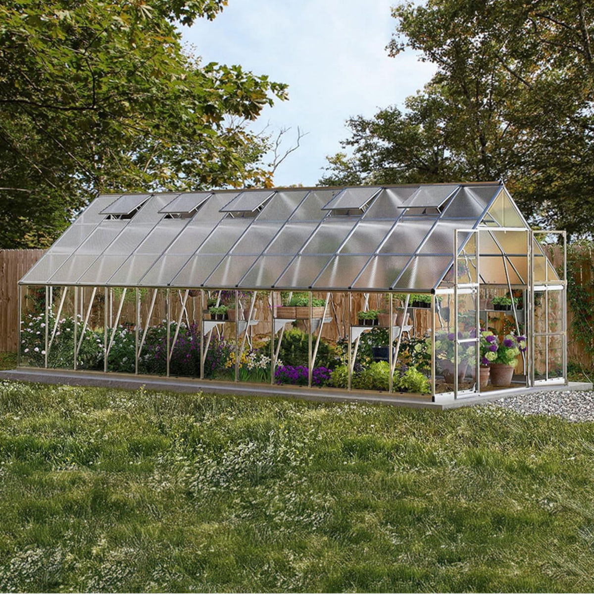 10X24FT Premium Heavy-Duty Polycarbonate Walk-In Greenhouse W/ Aluminum Frame & Built-In Gutter System (SAK58472)