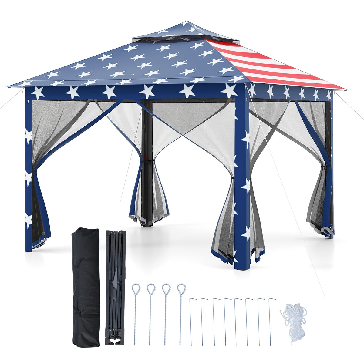 11 x 11 Feet 2-Tier Pop-Up Gazebo Tent Portable Canopy Shelter Carry Bag Mesh