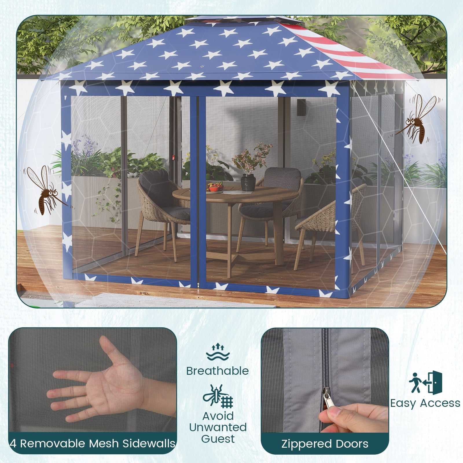 11 x 11 Feet 2-Tier Pop-Up Gazebo Tent Portable Canopy Shelter Carry Bag Mesh