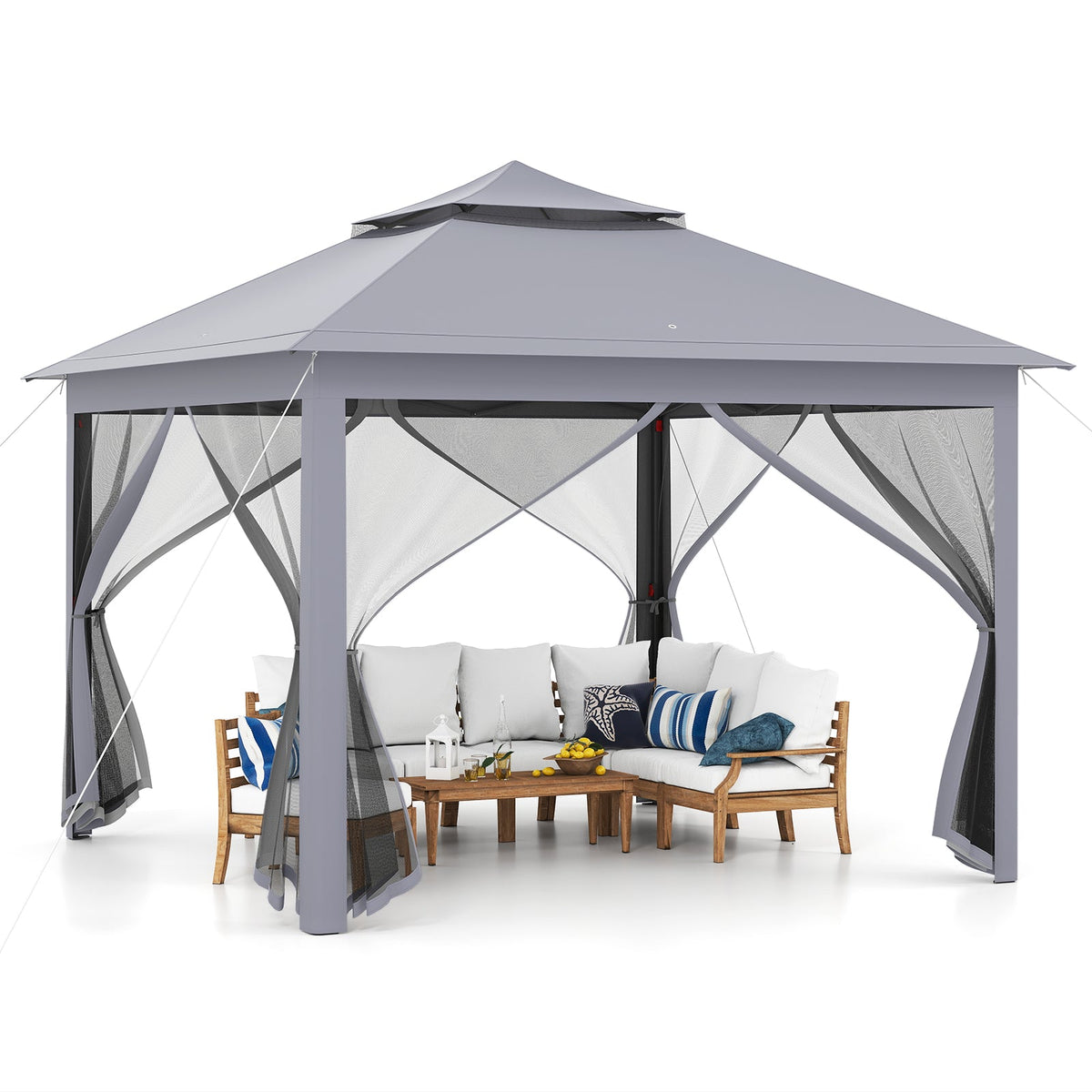 11 x 11 Feet 2-Tier Pop-Up Gazebo Tent Portable Canopy Shelter Carry Bag Mesh