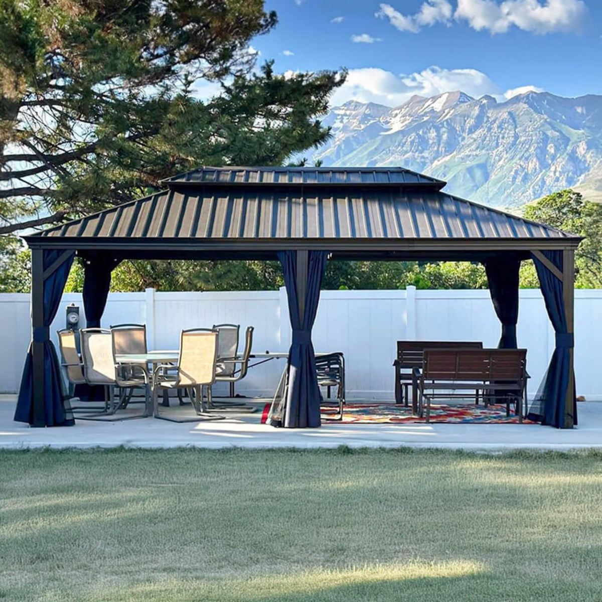 12x20 FT Alora Hardtop Gazebo with Netting and Curtains (SAK18352)