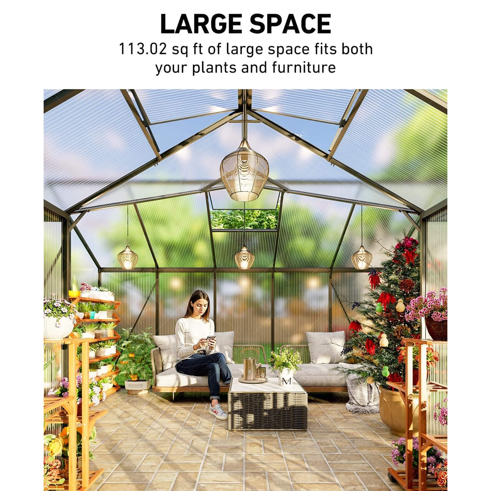 12X12 FT Premium T-Shape Polycarbonate Greenhouse With UV Protection And Aluminum Frame (SAK27460)