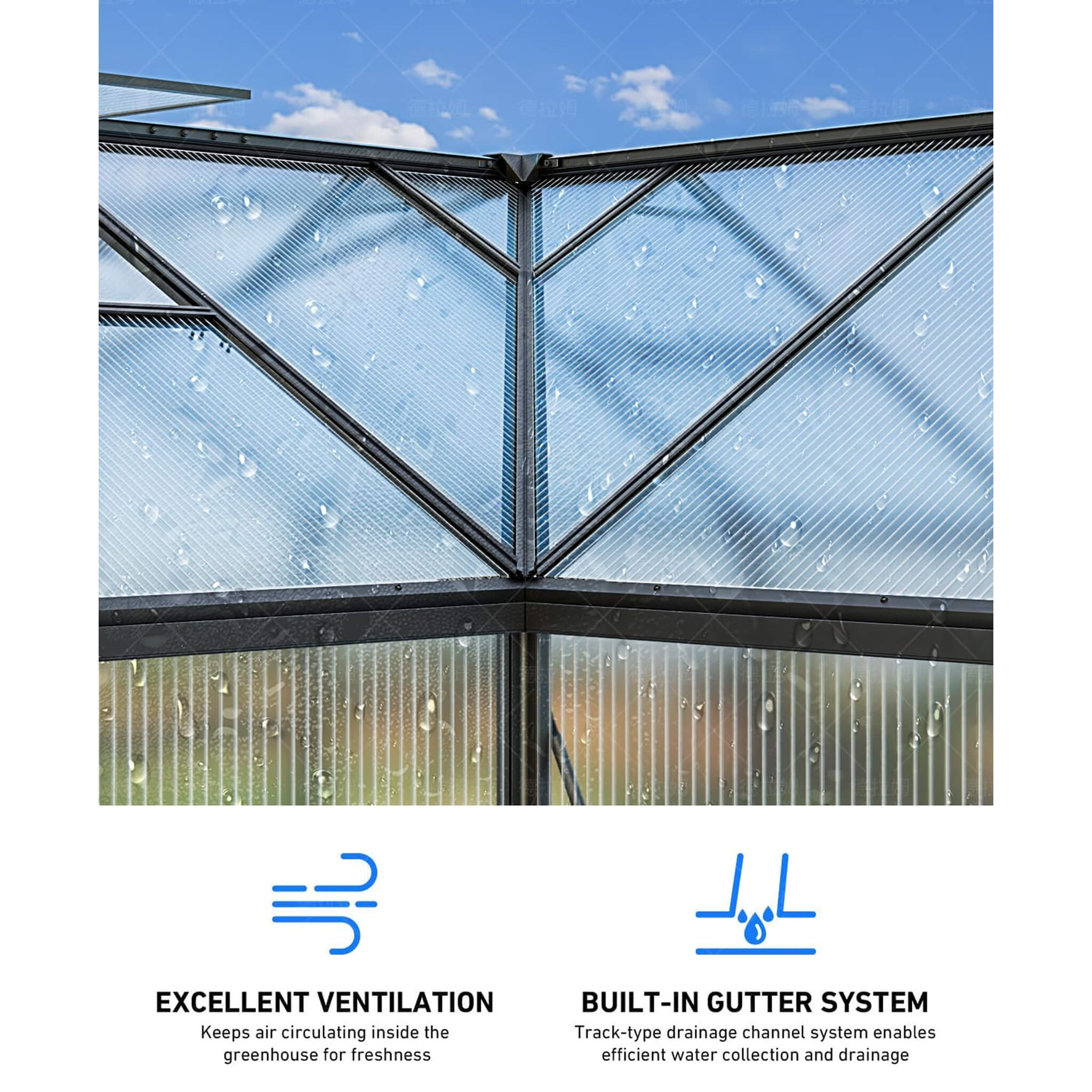 12X12 FT Premium T-Shape Polycarbonate Greenhouse With UV Protection And Aluminum Frame (SAK27460)