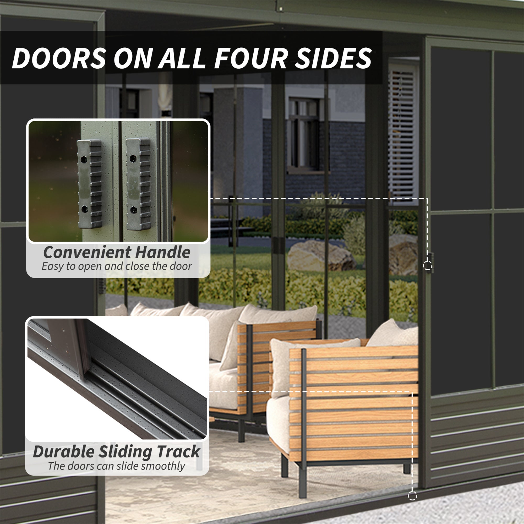 12X14FT Alora Premium All-Weather Outdoor Aluminum Sunroom With Galvanized Steel Hardtop Sloping Roof, Lockable Doors, And Moveable PC Screens (SAK76831)