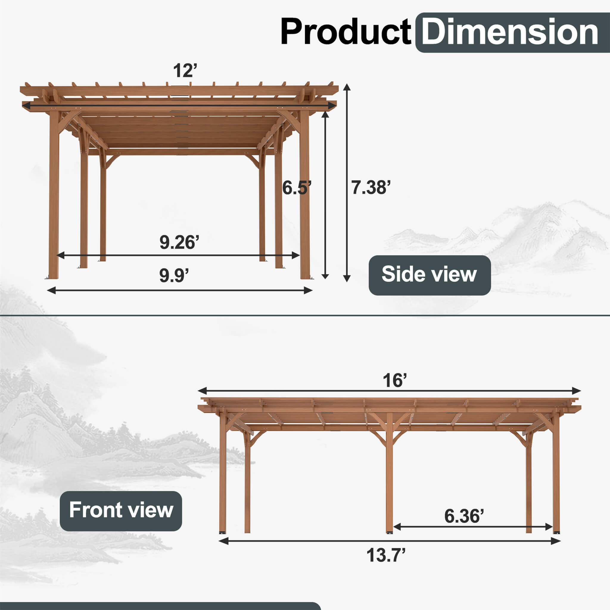 12X16FT Alora Extra Large Outdoor Wooden Waterproof Grape Pergola (SAK76476)
