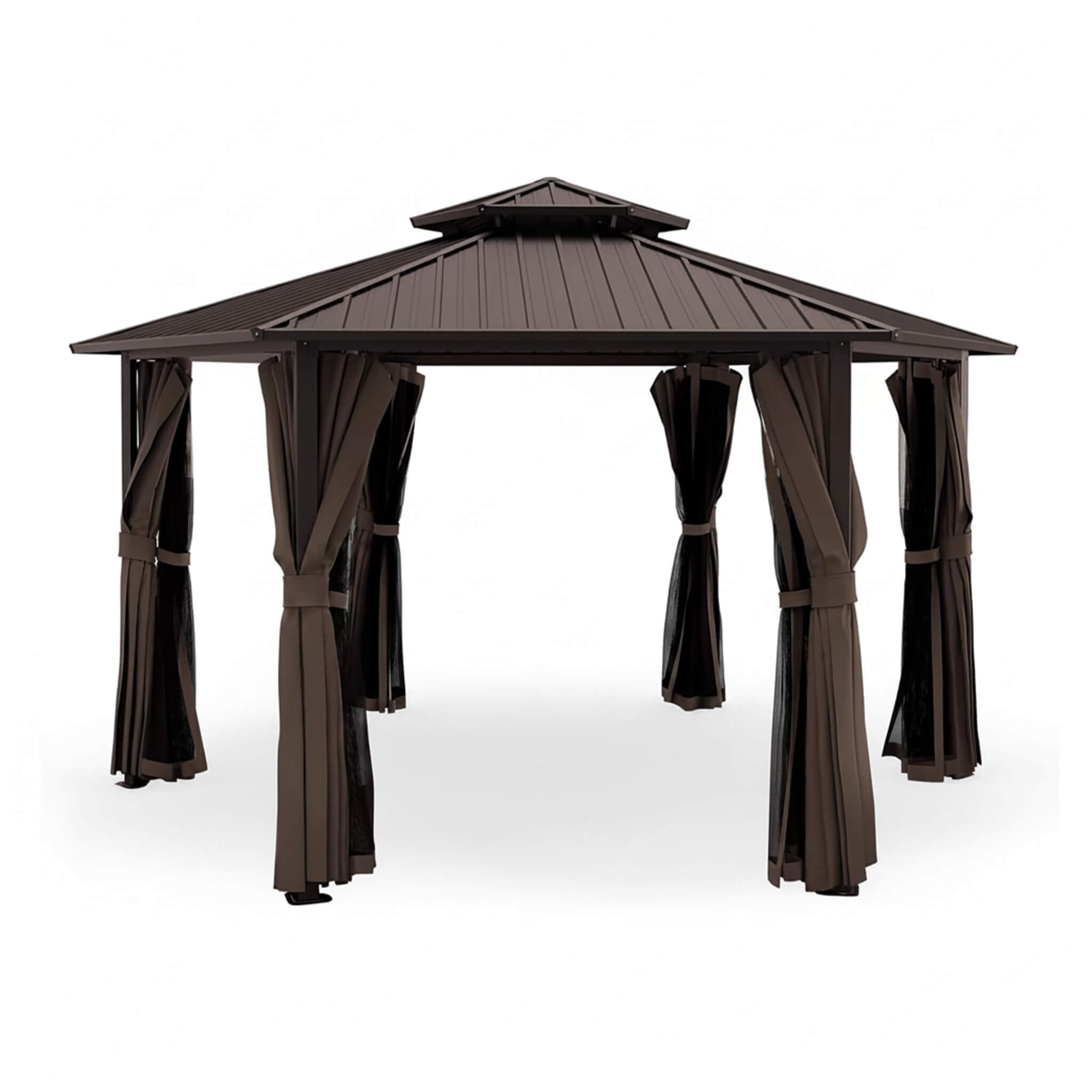 13X15FT Alora Hardtop Hexagonal Gazebo With Curtains And Netting [No Furniture]