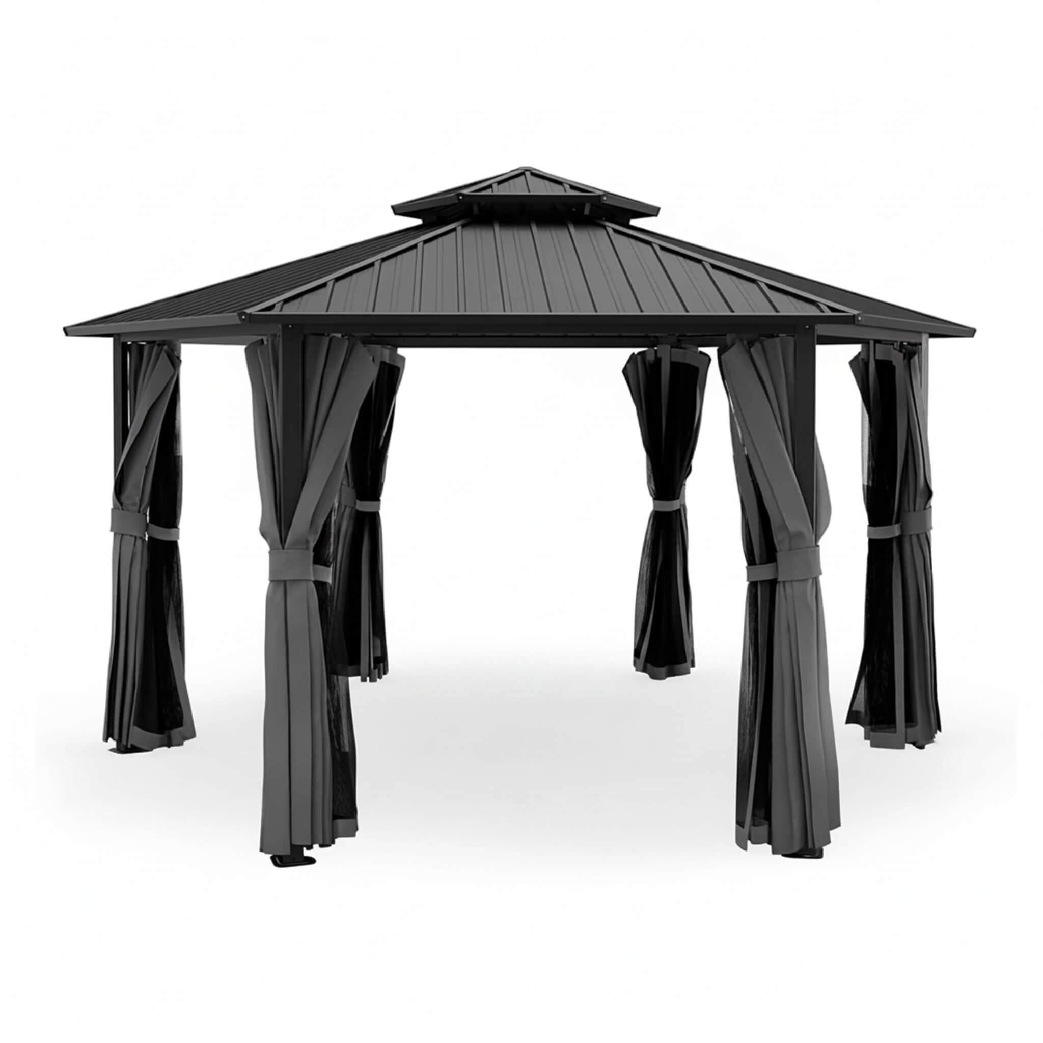 13X15FT Alora Hardtop Hexagonal Gazebo With Curtains And Netting [No Furniture]