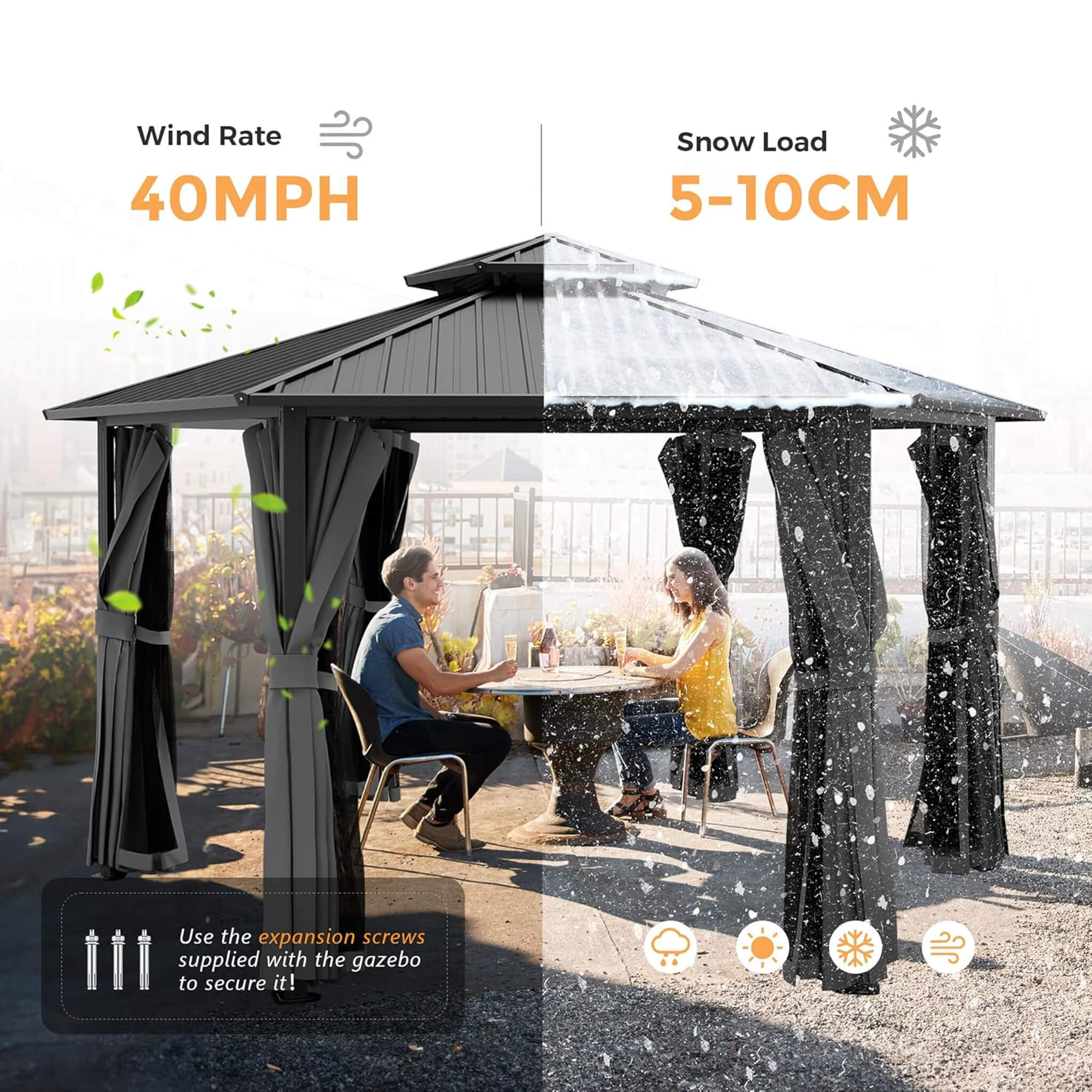 13X15FT Alora Hardtop Hexagonal Gazebo With Curtains And Netting [No Furniture]