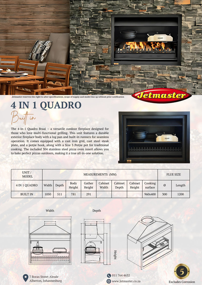 Jetmaster 4-in-1 Quadro Built-In Braai & Fireplace