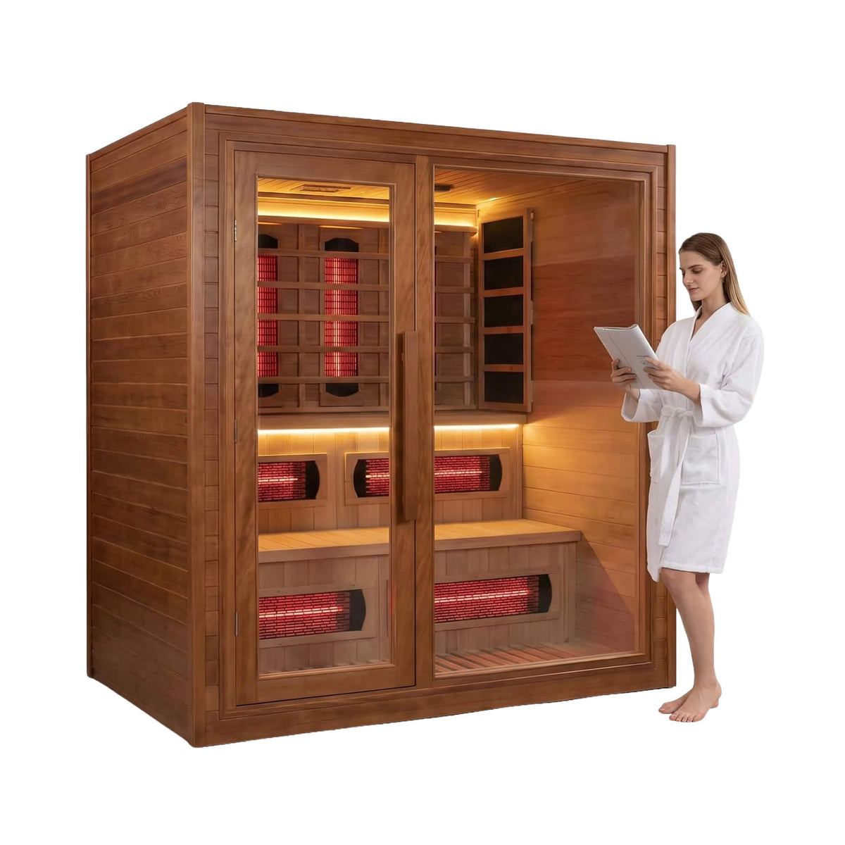 Elvaria 4-Person Canadian Red Cedar Infrared & Steam Sauna With 6 kW Harvia Heater [Made-To-Order] (SAK93528)