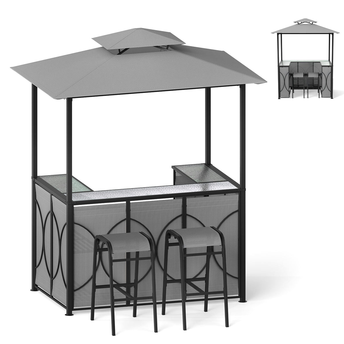 6.5 x 4 x 8 FT Grill Gazebo Set with 2 Bar Stools and Bar Table