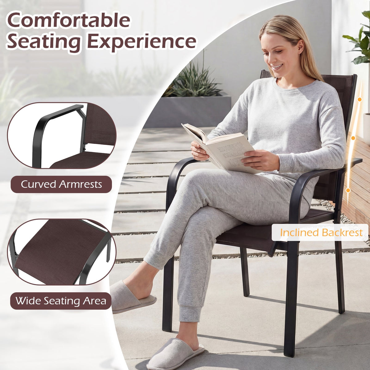 Patio Dining Chairs Set of 2/4/6 Stackable Outdoor Armchairs
