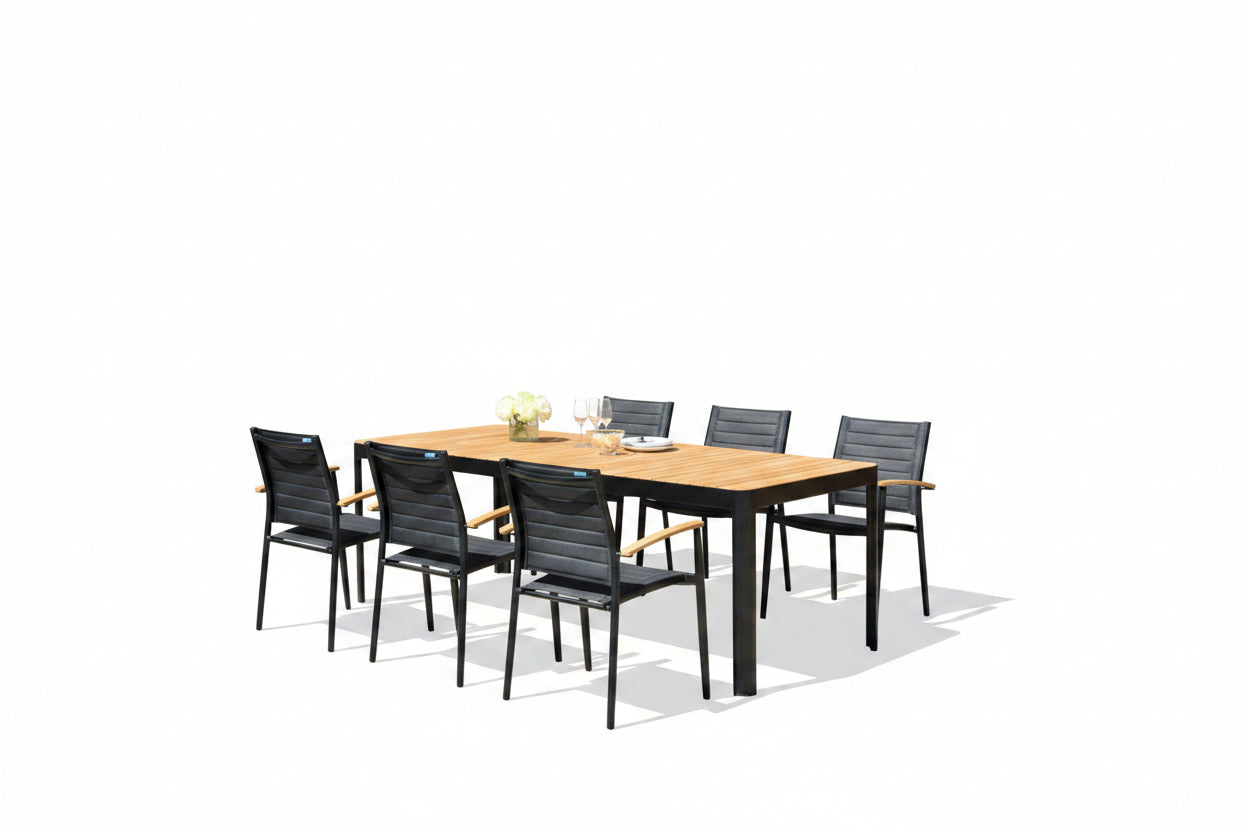 Portals Dark Lite FSC Teak Wood and Aluminum Rectangular Dining Set