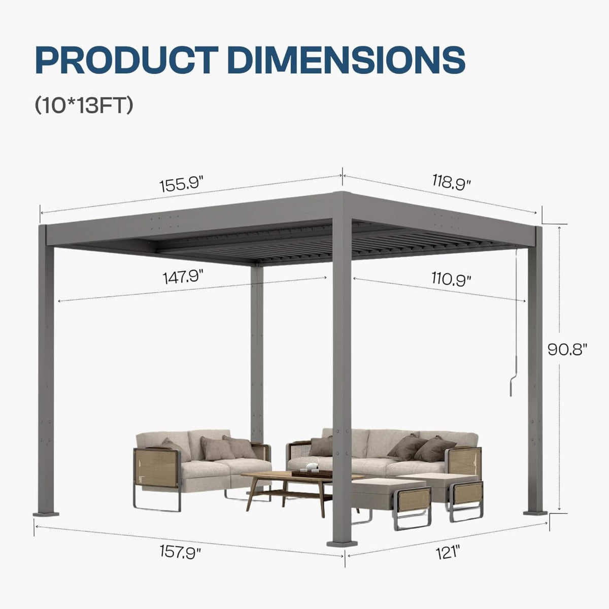 Aluminum Louvered Pergola Kit with Adjustable Roof & Drainage