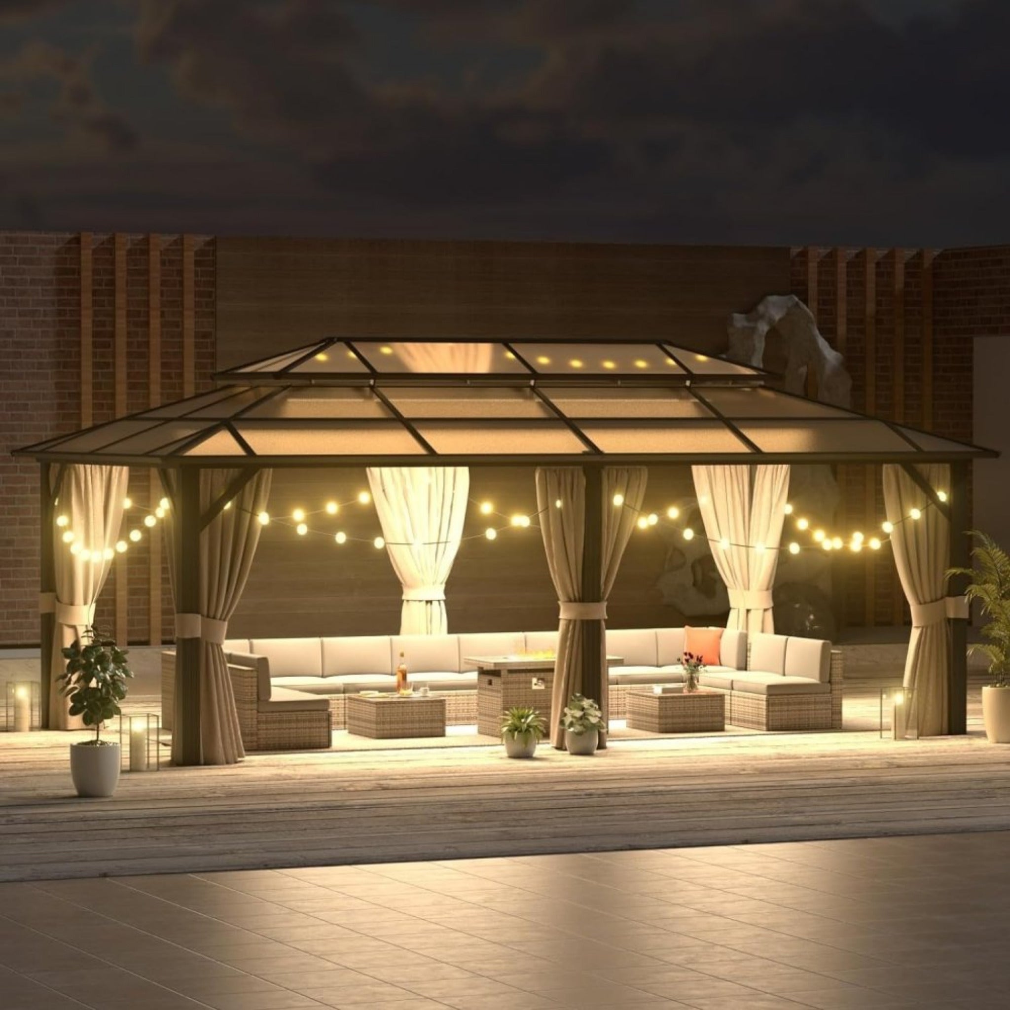 12X20FT Alora Premium Aluminum Outdoor Polycarbonate Hardtop Gazebo With UV Protection, Netting & Curtains (96815273)