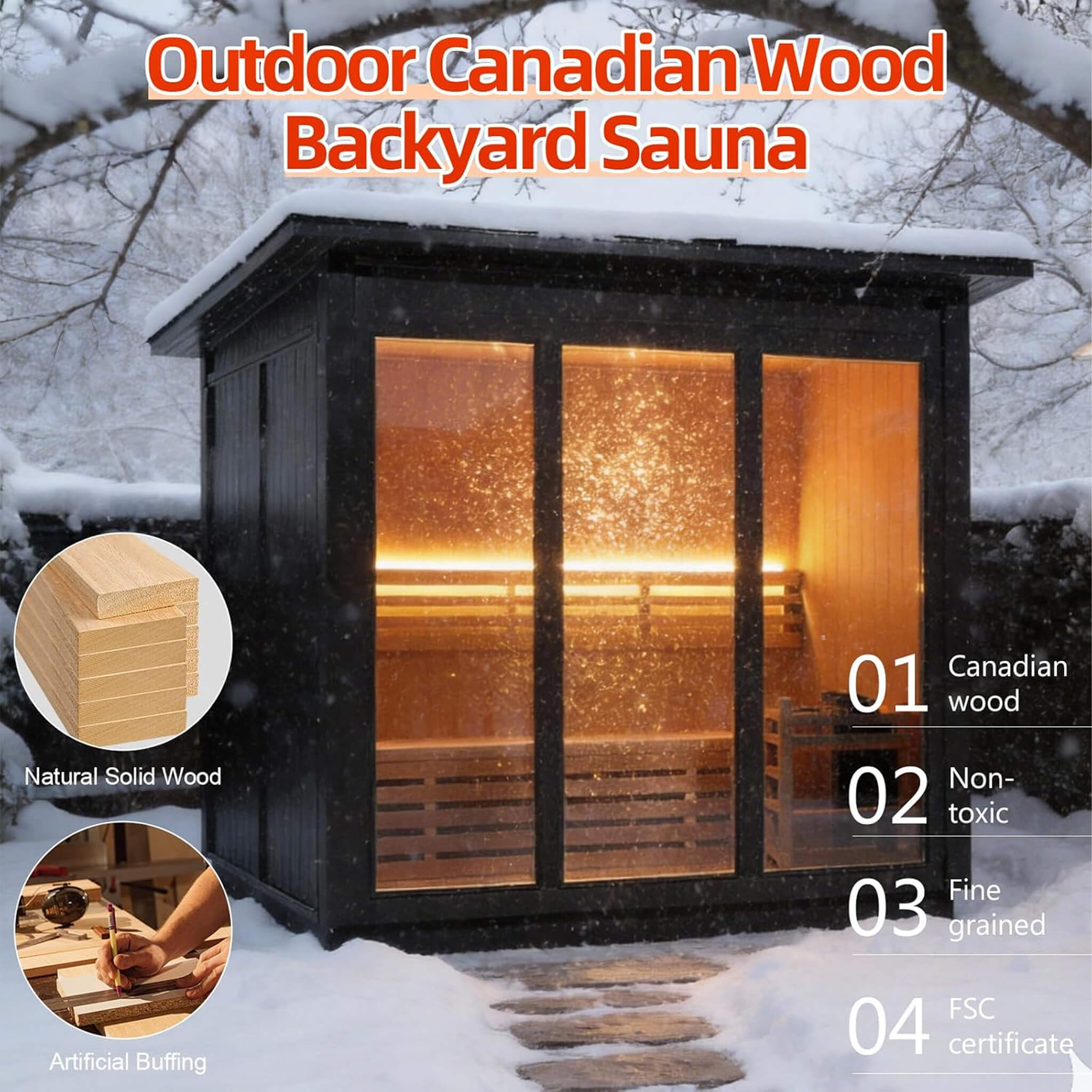 Custom 8-Person Luxury Canadian Hemlock Outdoor Steam Sauna With Heater And Stones [Made-To-Order]