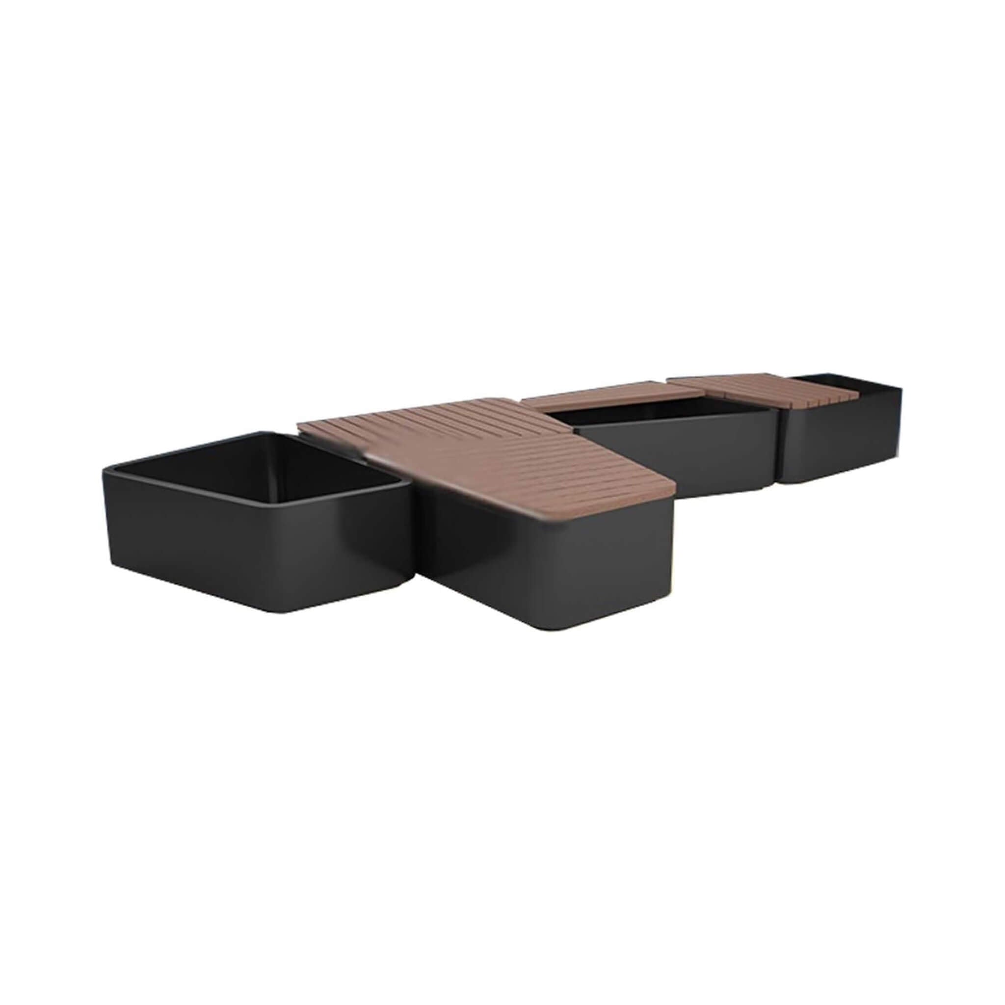 Heavy-Duty Commercial Outdoor Stainless Steel Bench With Wood Seat And Planter Box [Made To Order]