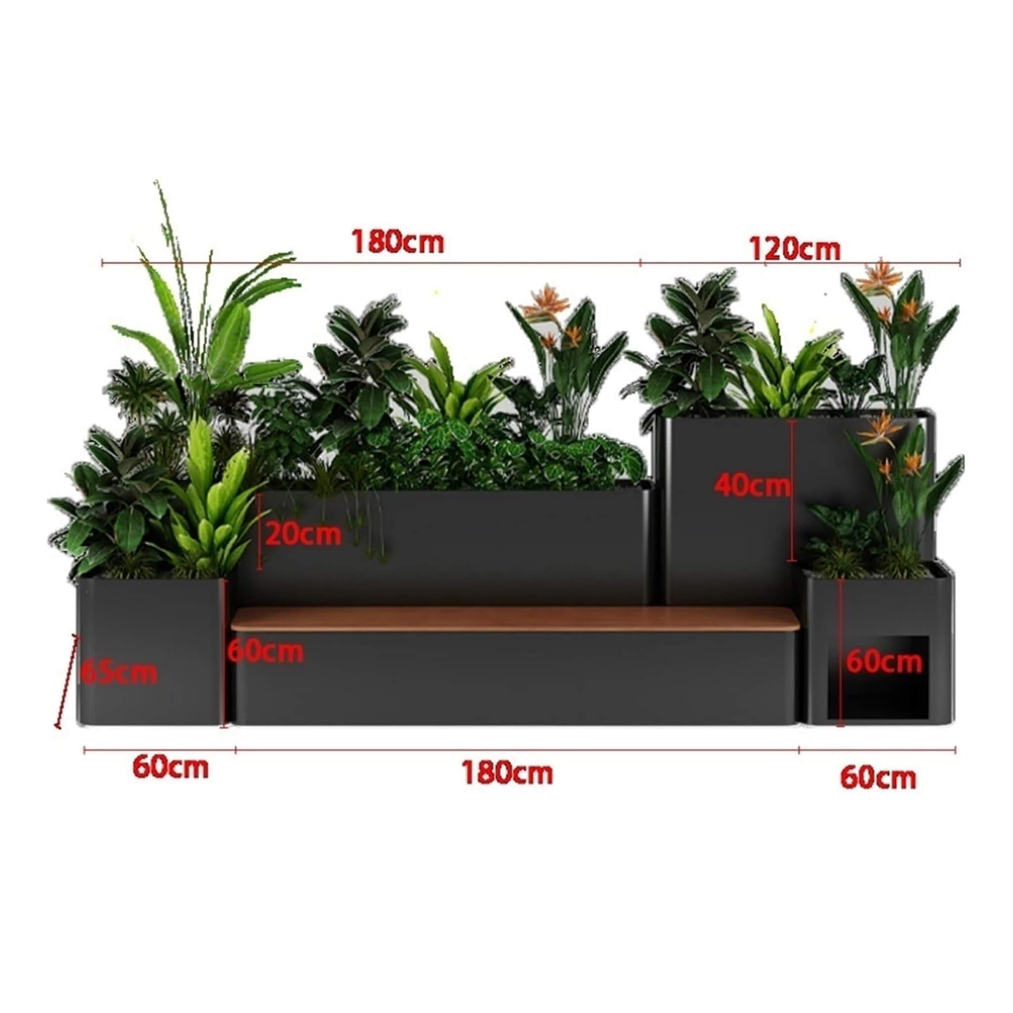 10FT Large Industrial Outdoor Flowerbox Bench With Metal Planter And Hardwood Seat [Made To Order]