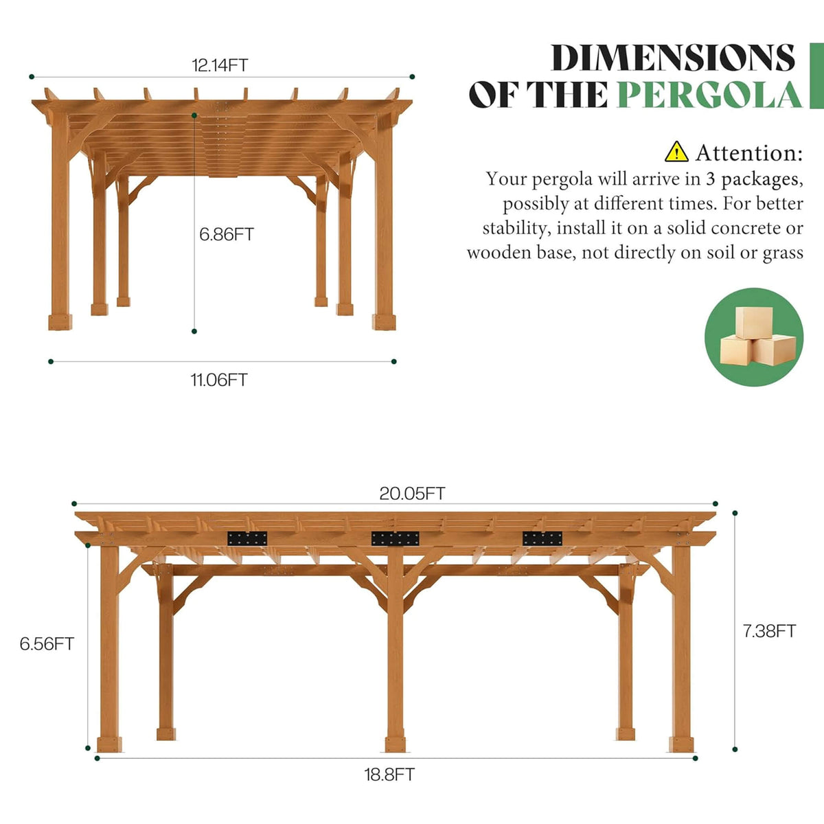 Outdoor Cedar Wood Pergola Kit with Slatted Roof