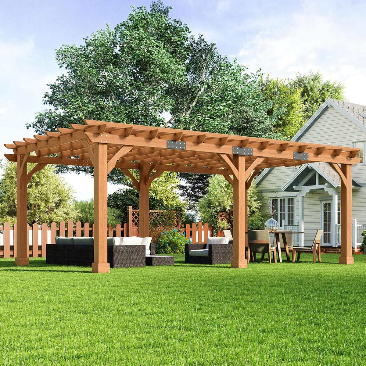 Outdoor Cedar Wood Pergola Kit with Slatted Roof