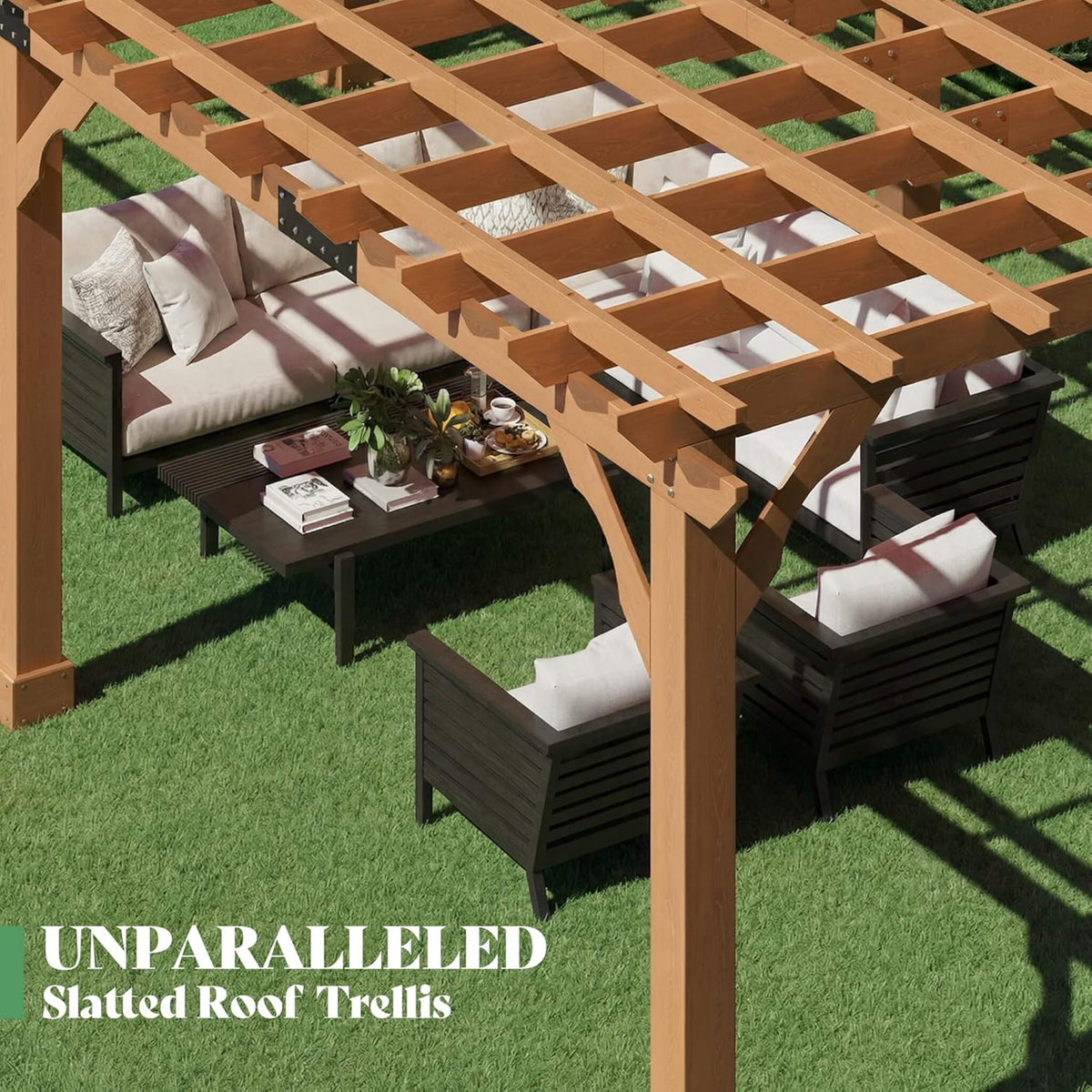 Outdoor Cedar Wood Pergola Kit with Slatted Roof