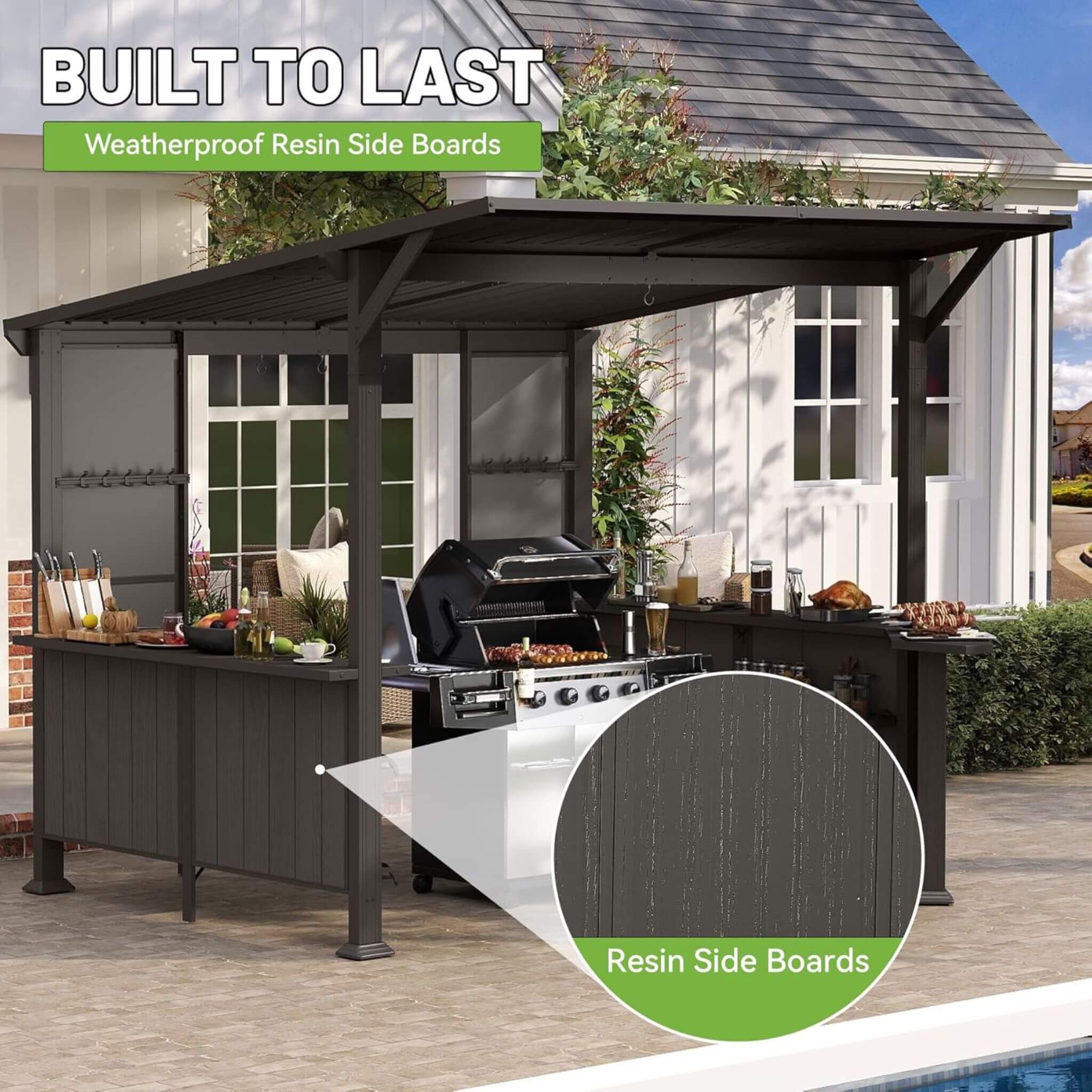 [09X10FT] Alora Modern Slanted Hardtop Alloy Steel Grill Gazebo