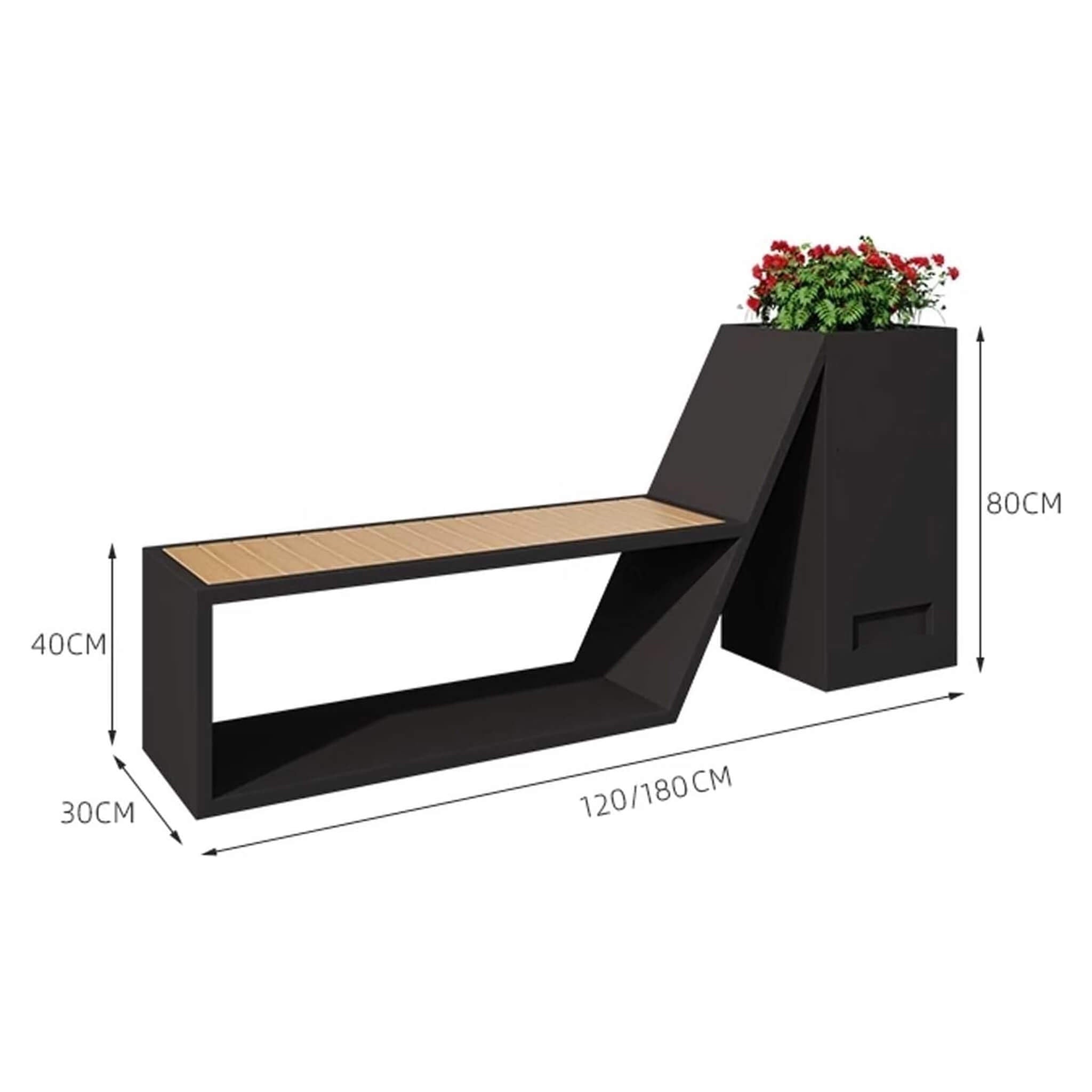 4FT Outdoor Commercial All-Weather Metal Bench With Planter Box [Made To Order]