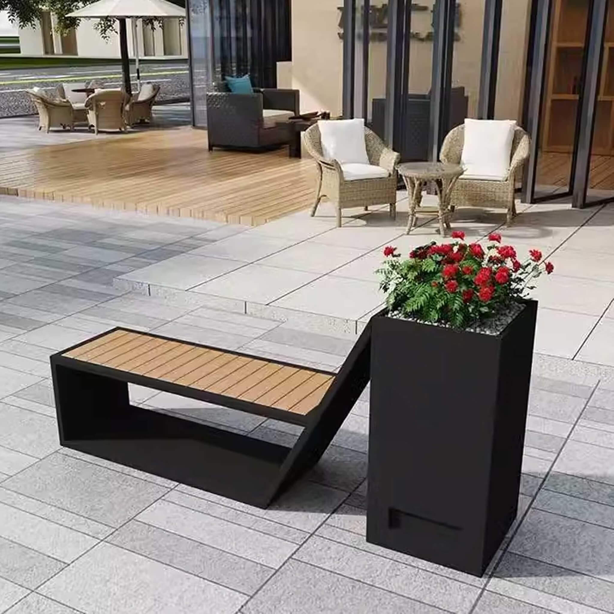 4FT Outdoor Commercial All-Weather Metal Bench With Planter Box [Made To Order]