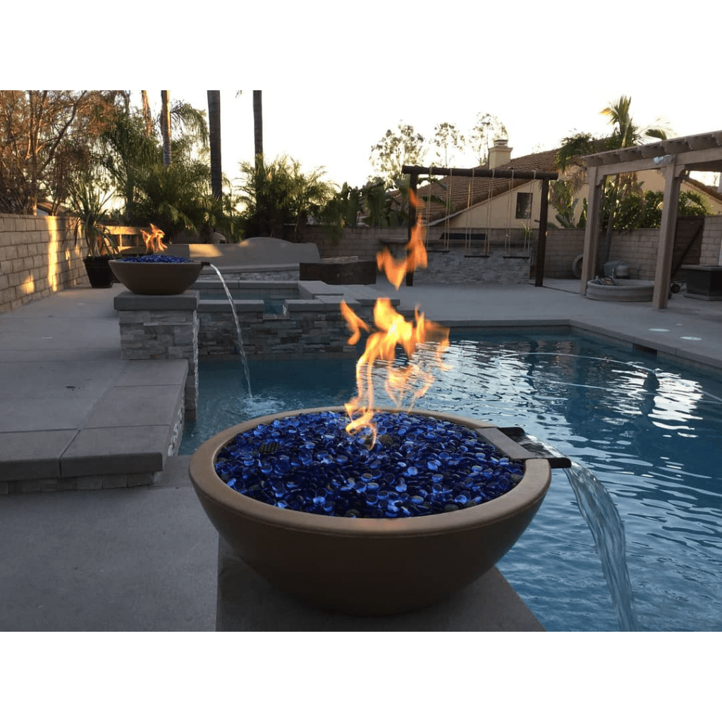 The Outdoor Plus: Sedona 27" Round GFRC Fire & Water Bowl (Match Lit)