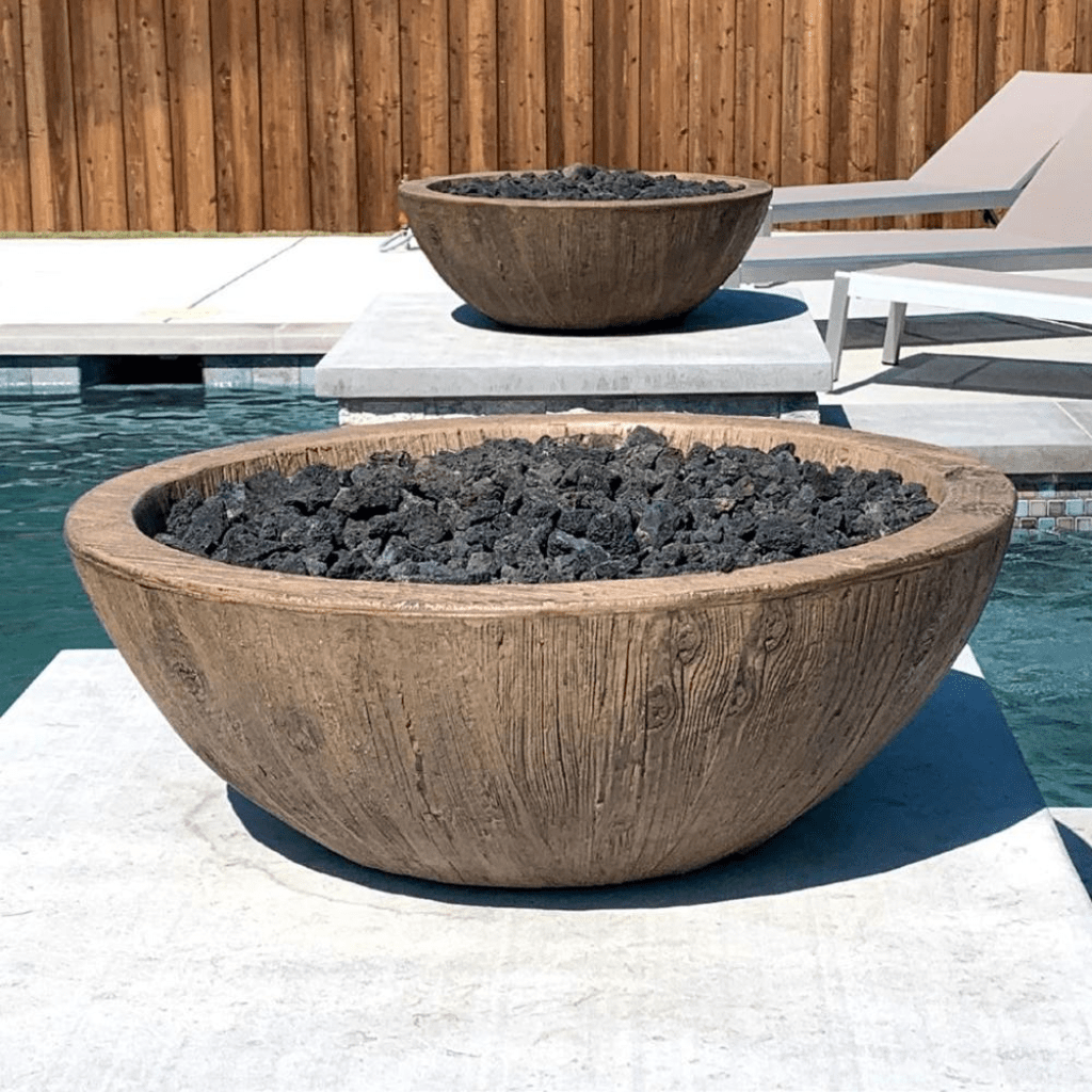 The Outdoor Plus: Sedona 27" Wood Grain GFRC Round Fire Bowl